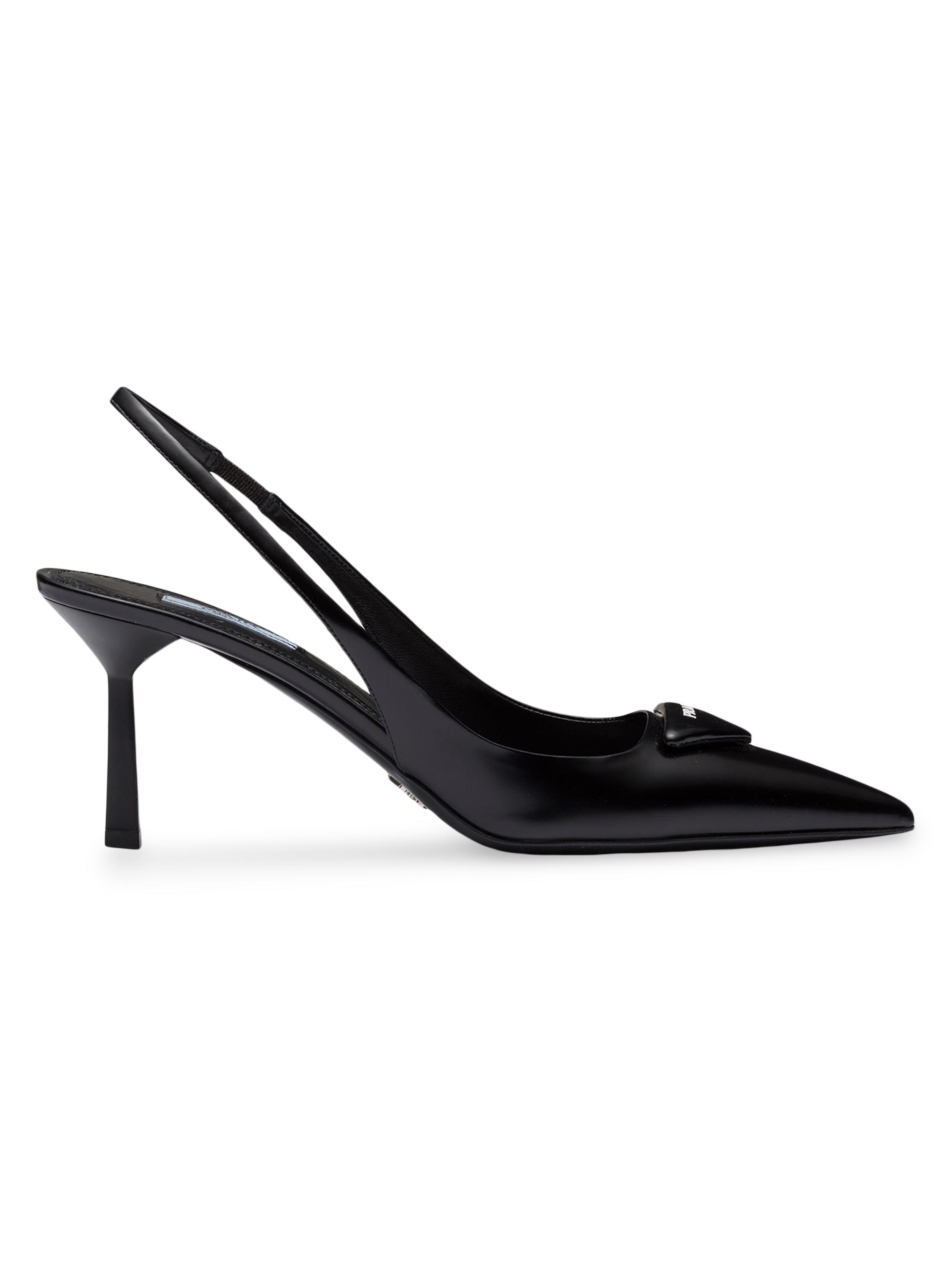 Prada Women's Brushed Leather Slingback Pumps - Black