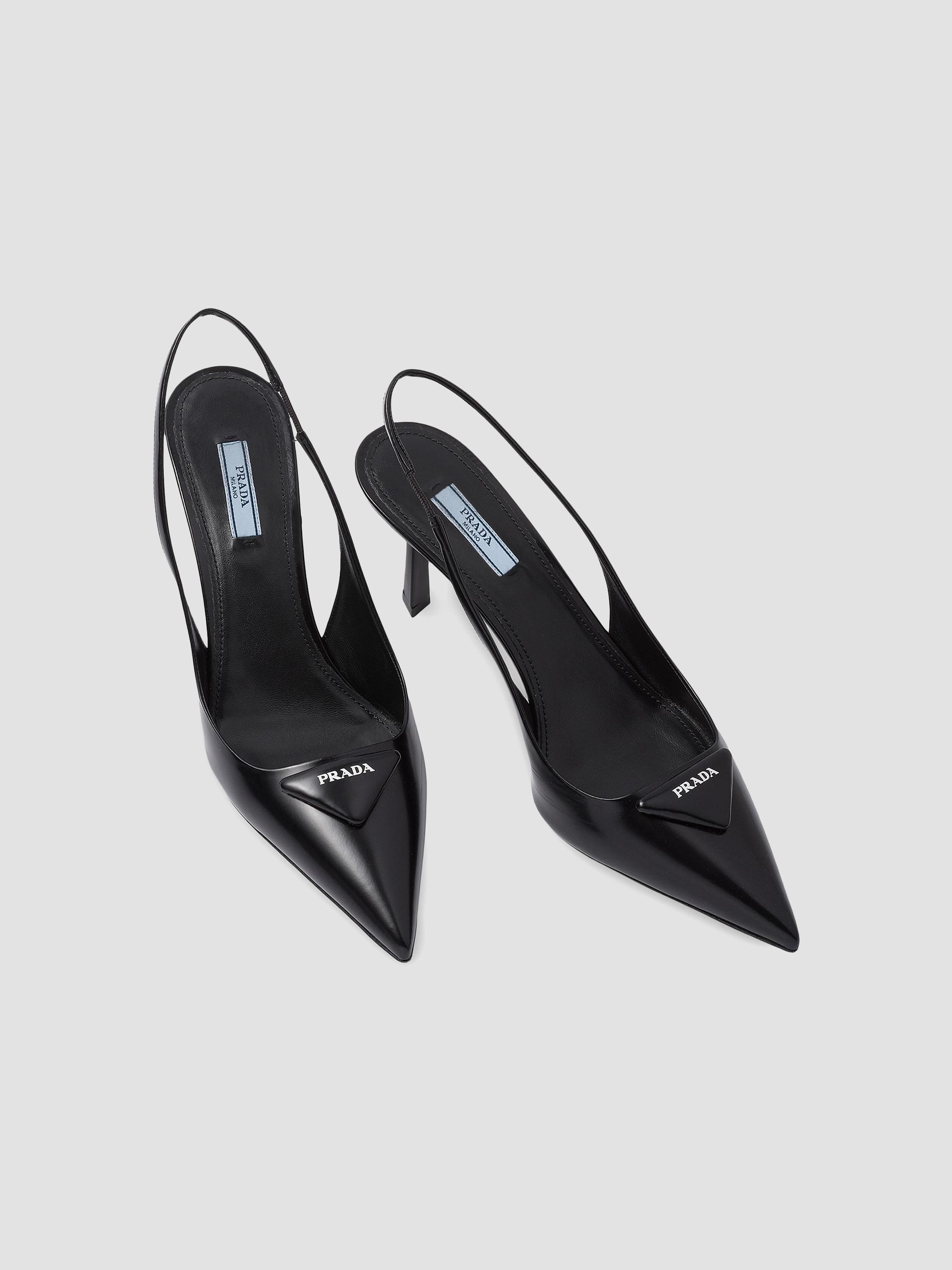 Prada Women's Brushed Leather Slingback Pumps - Black | Thumbnail 3