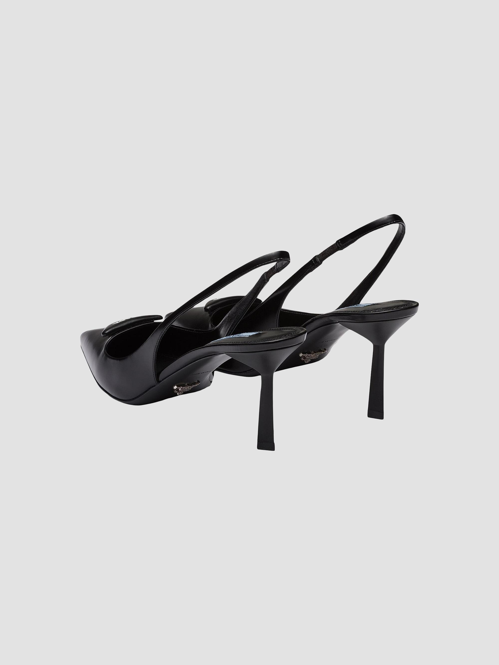Prada Women's Brushed Leather Slingback Pumps - Black | Thumbnail 4
