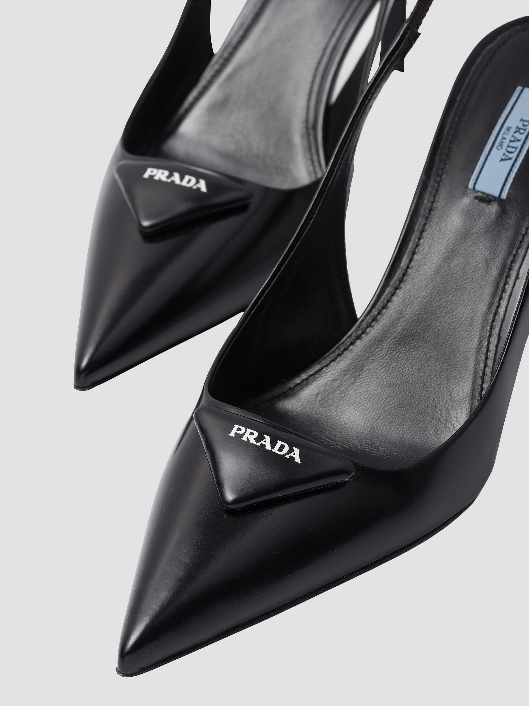 Prada Women's Brushed Leather Slingback Pumps - Black | Thumbnail 5