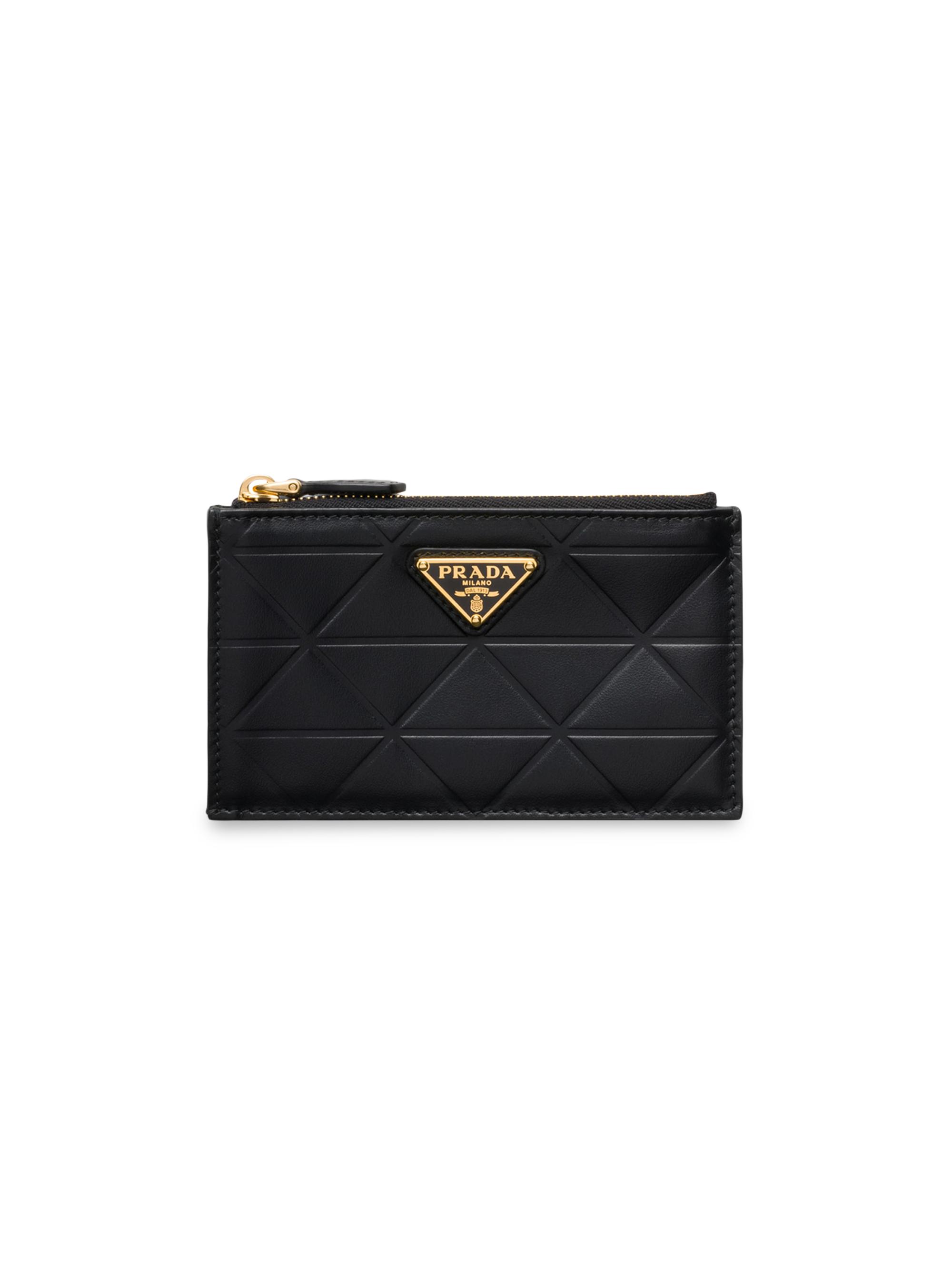 Prada Women's Leather Card Holder with Triangle Motif - Black