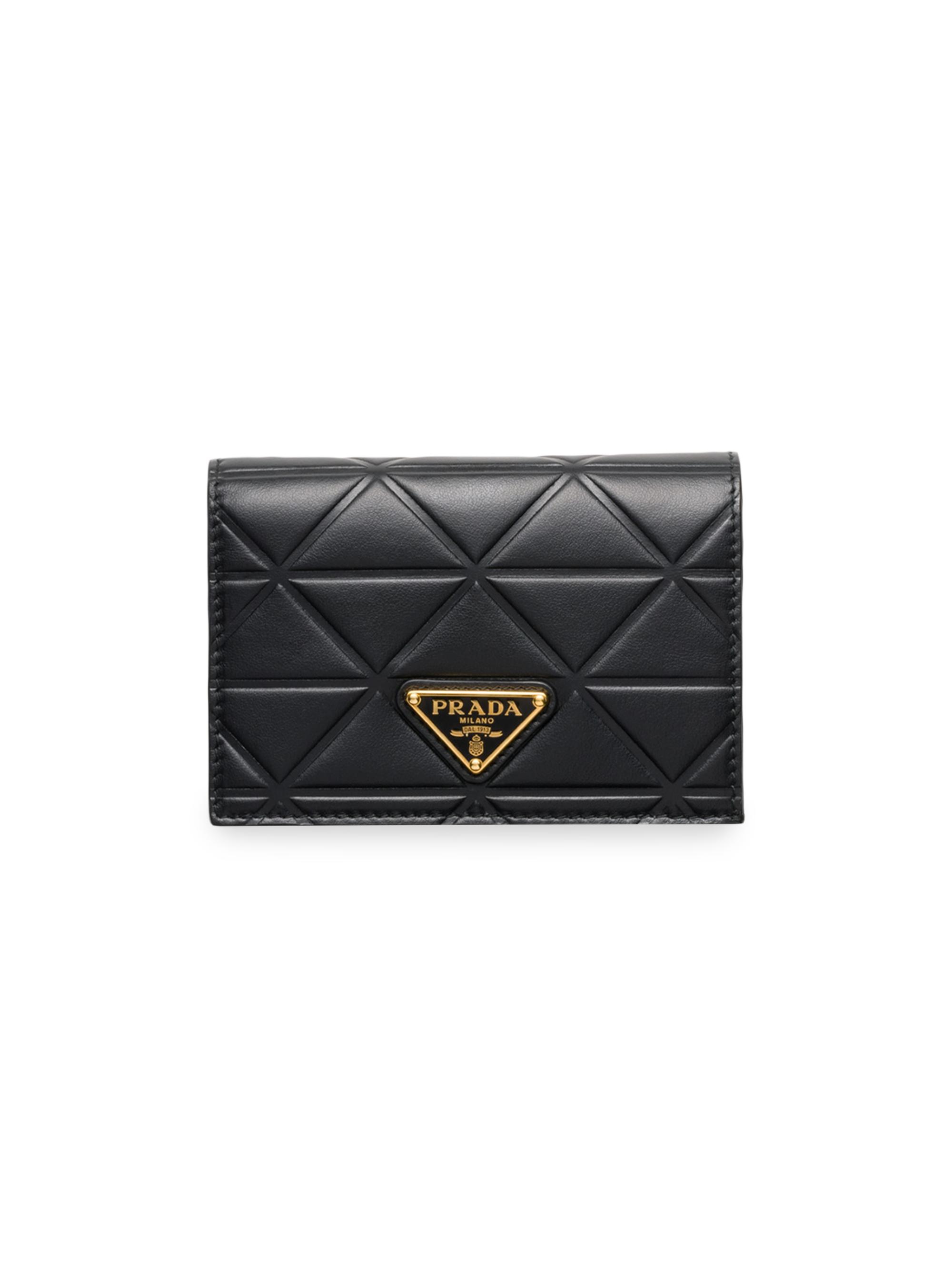 Prada Women's  Leather Wallet with Triangle Motif - Black