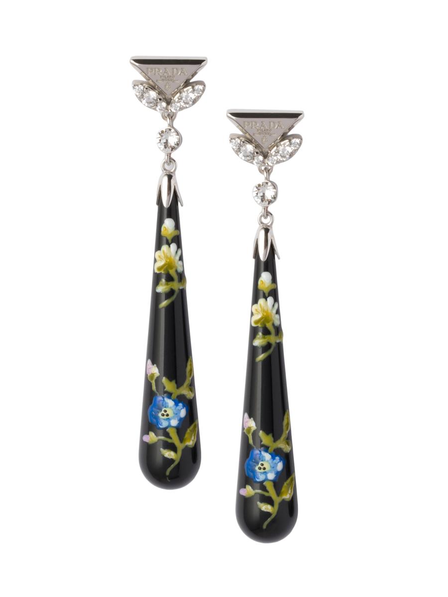【PRADA】薔薇付き Enameled l earrings Petal Pink Enameled metal earrings | PRADA