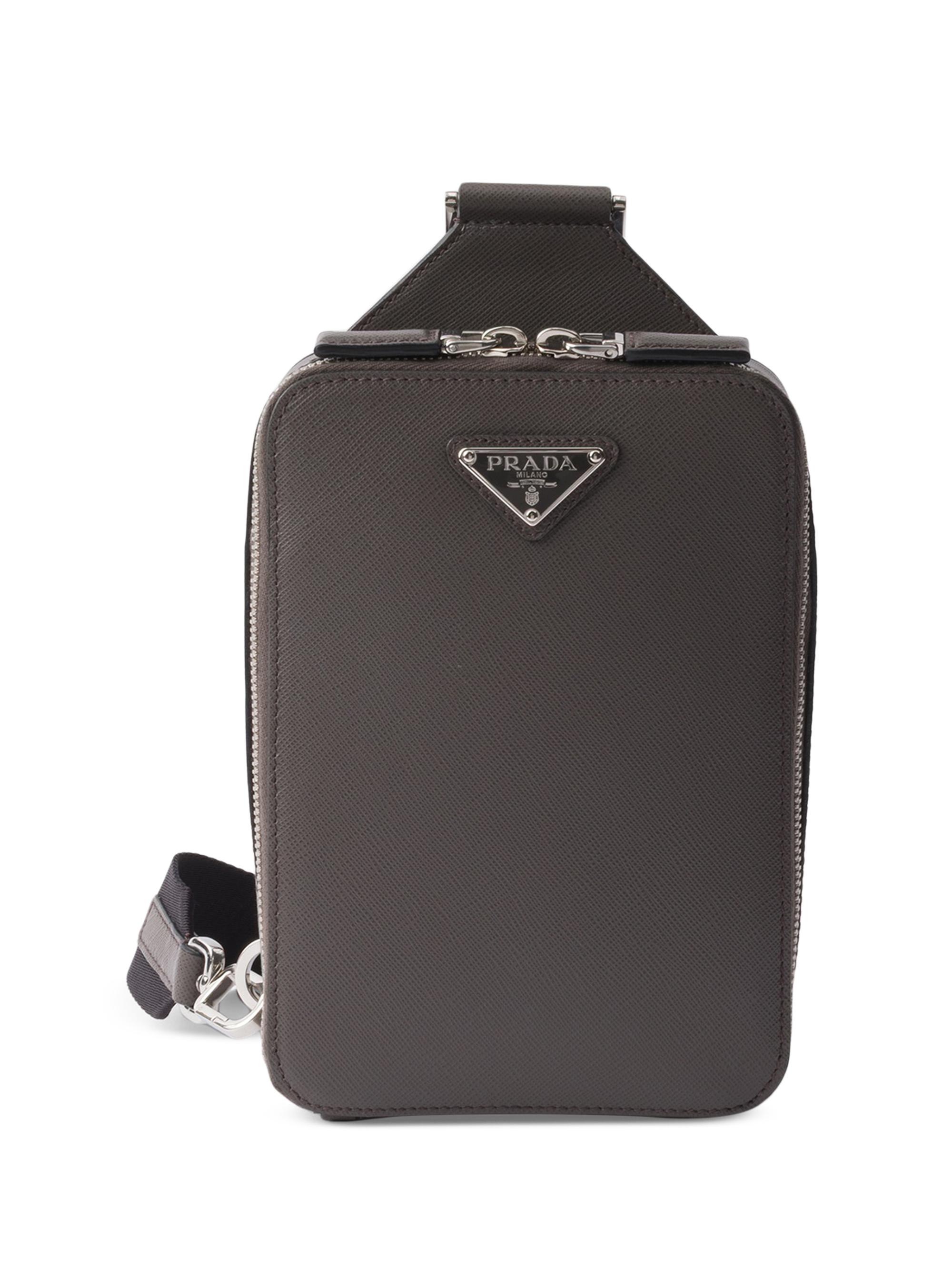 Prada Men's  Brique Saffiano Leather Bag - Dark Grey