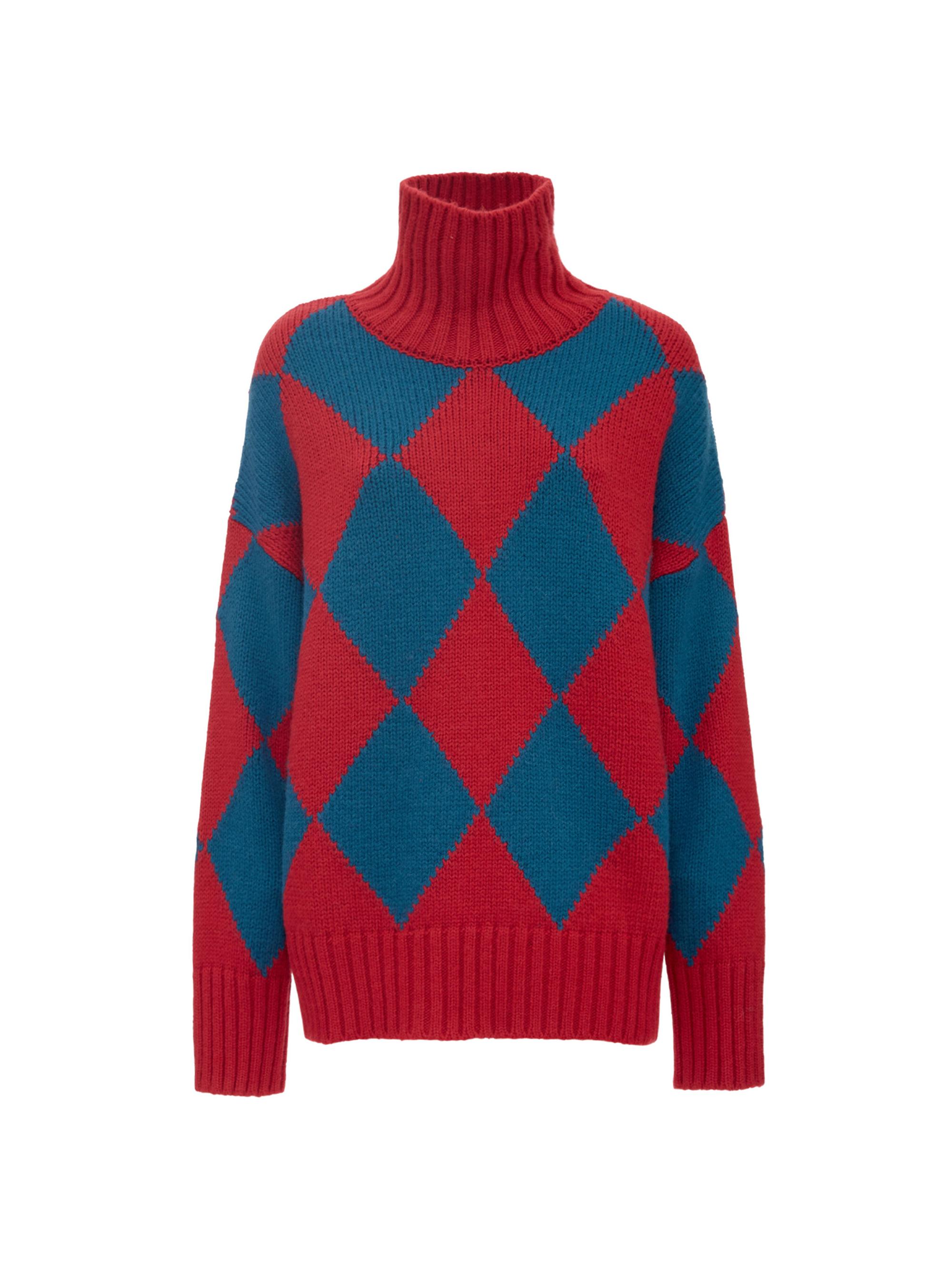 La DoubleJ Women's Argyle Sweater - Petrolio Rosso
