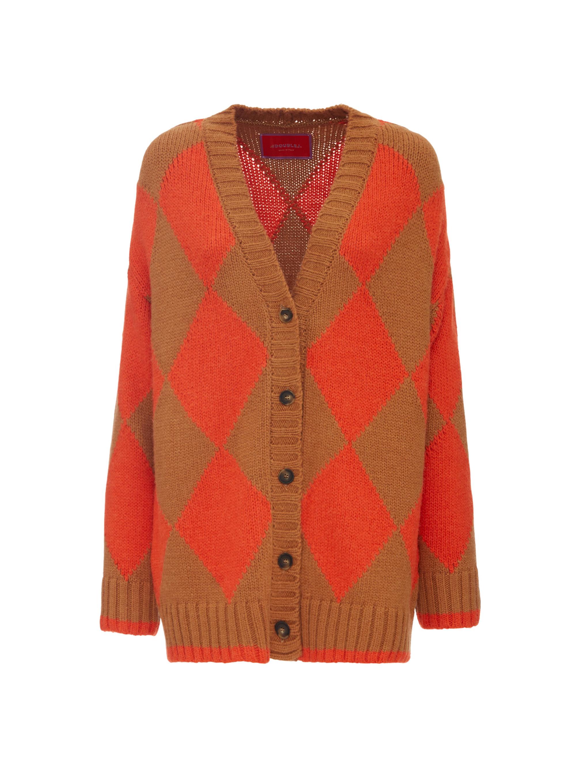 La DoubleJ Women's Argyle Cardigan - Camel Orange