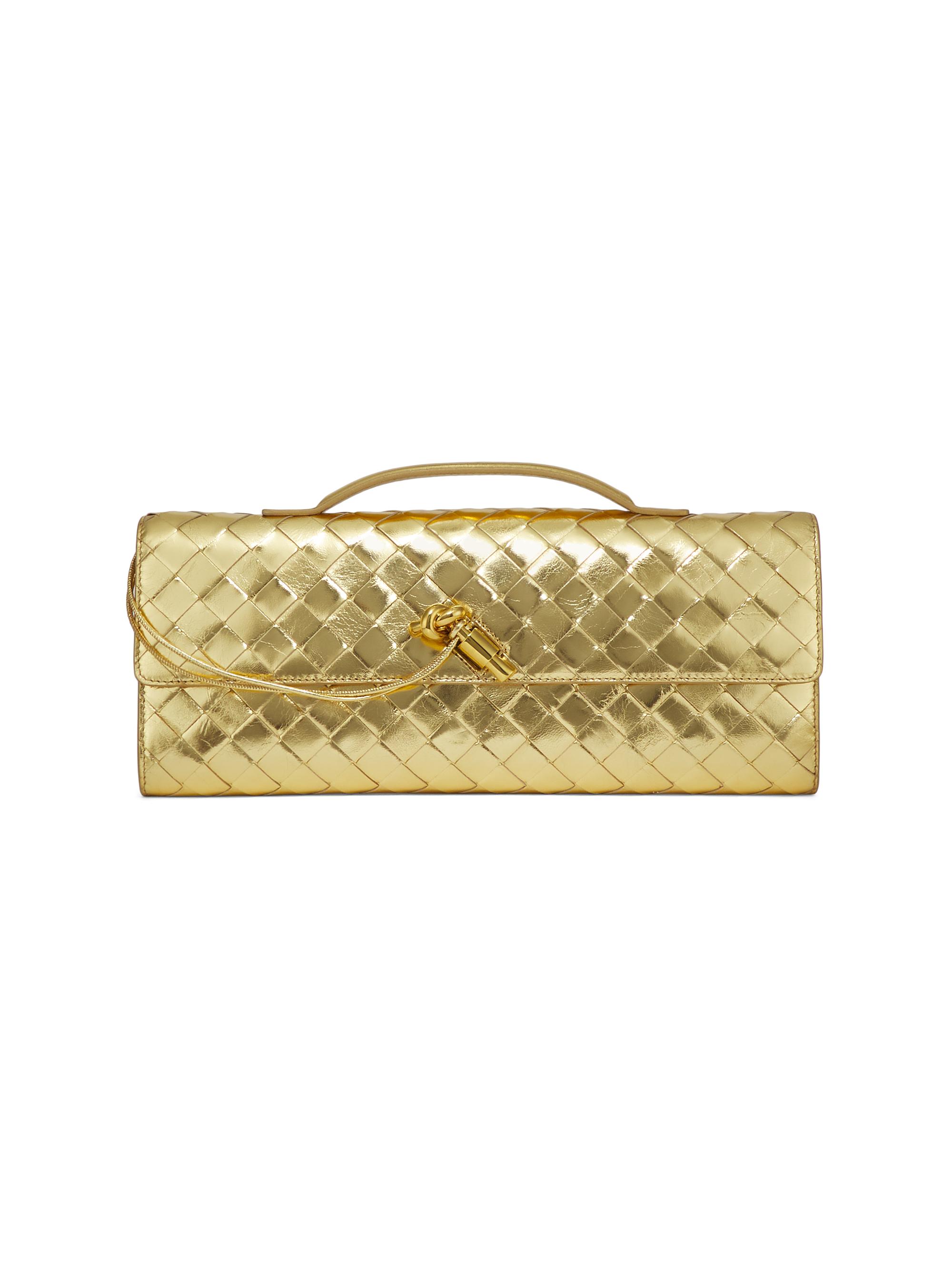 Bottega Veneta Women's Andiamo Metallic Woven Leather Pouch - Gold