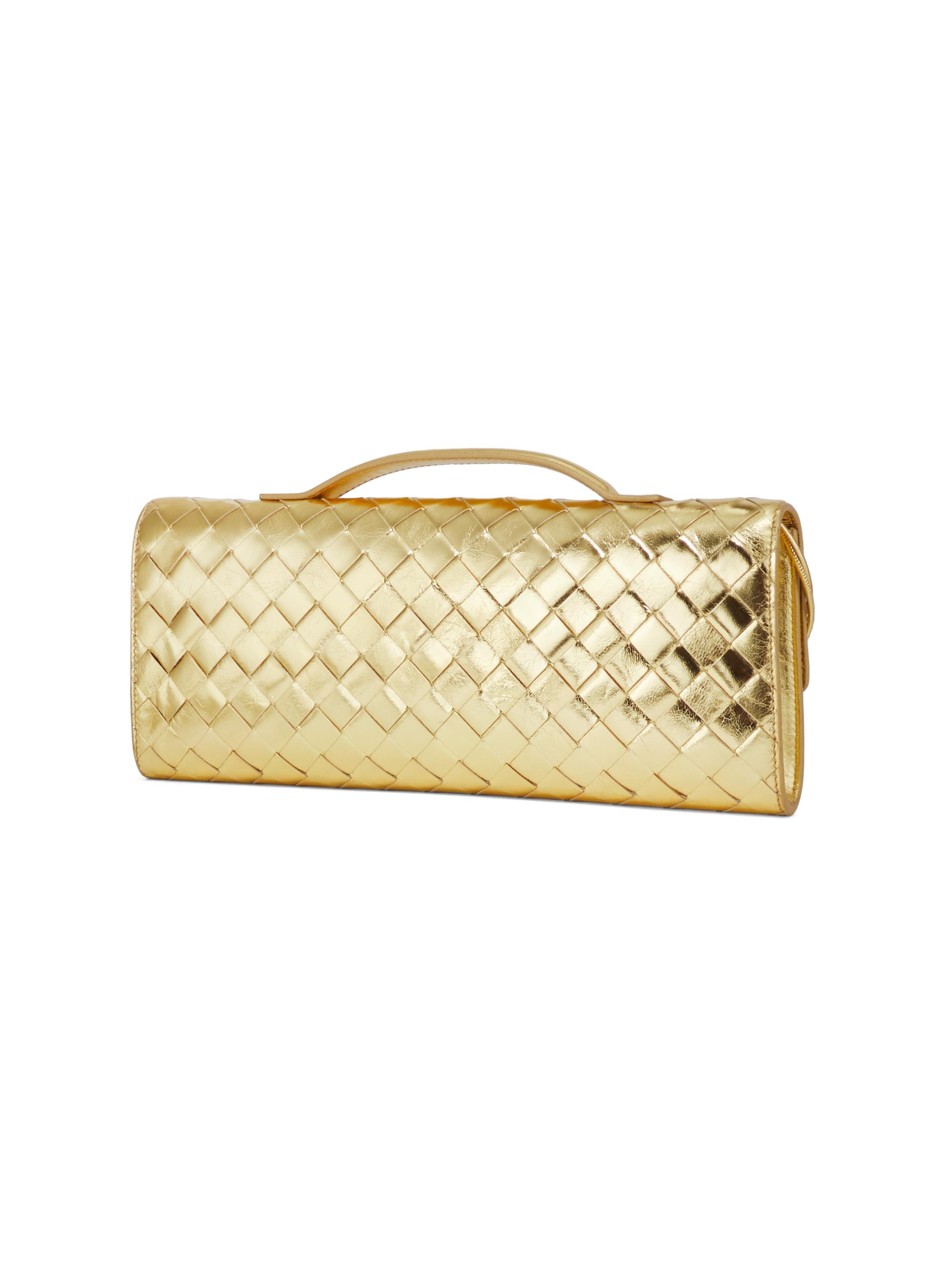 Bottega Veneta Andiamo Metallic Woven Leather Pouch | Saks Fifth