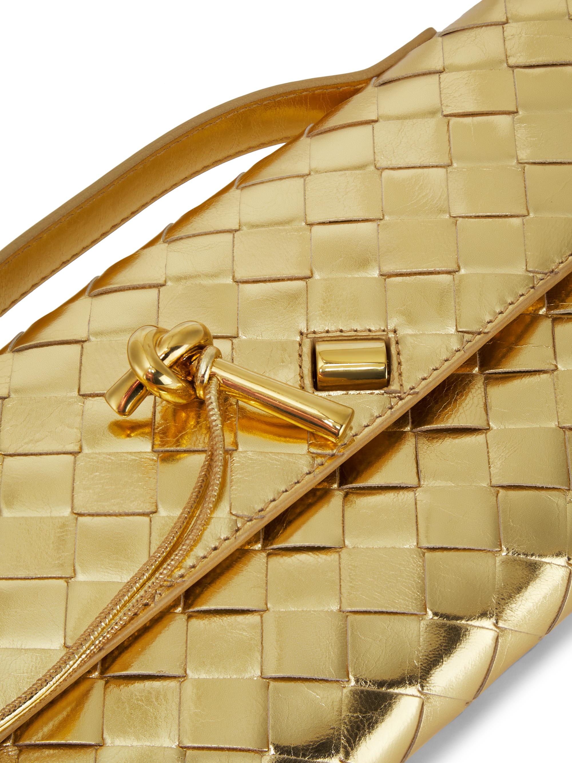 Bottega Veneta Andiamo Metallic Woven Leather Pouch | Saks Fifth