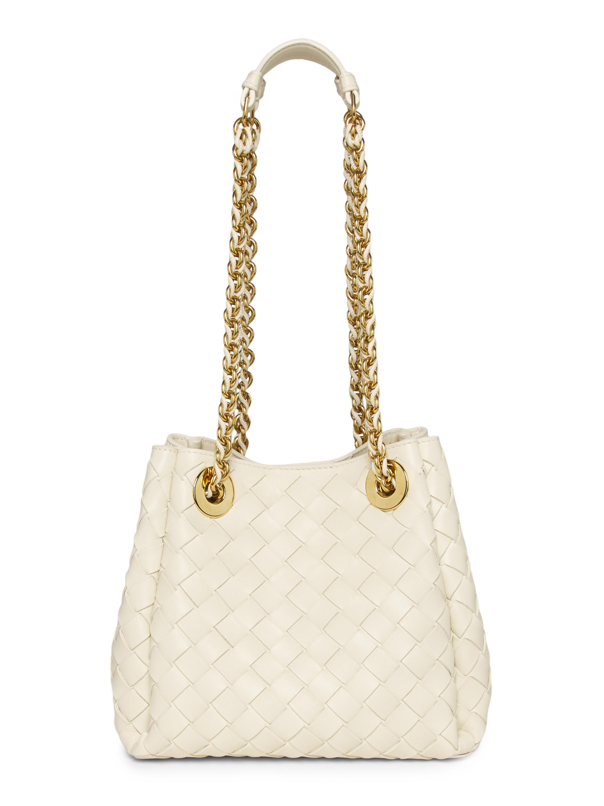 Bottega Veneta Women's  Parachute Intrecciato Leather Shoulder Bag - Sea Salt