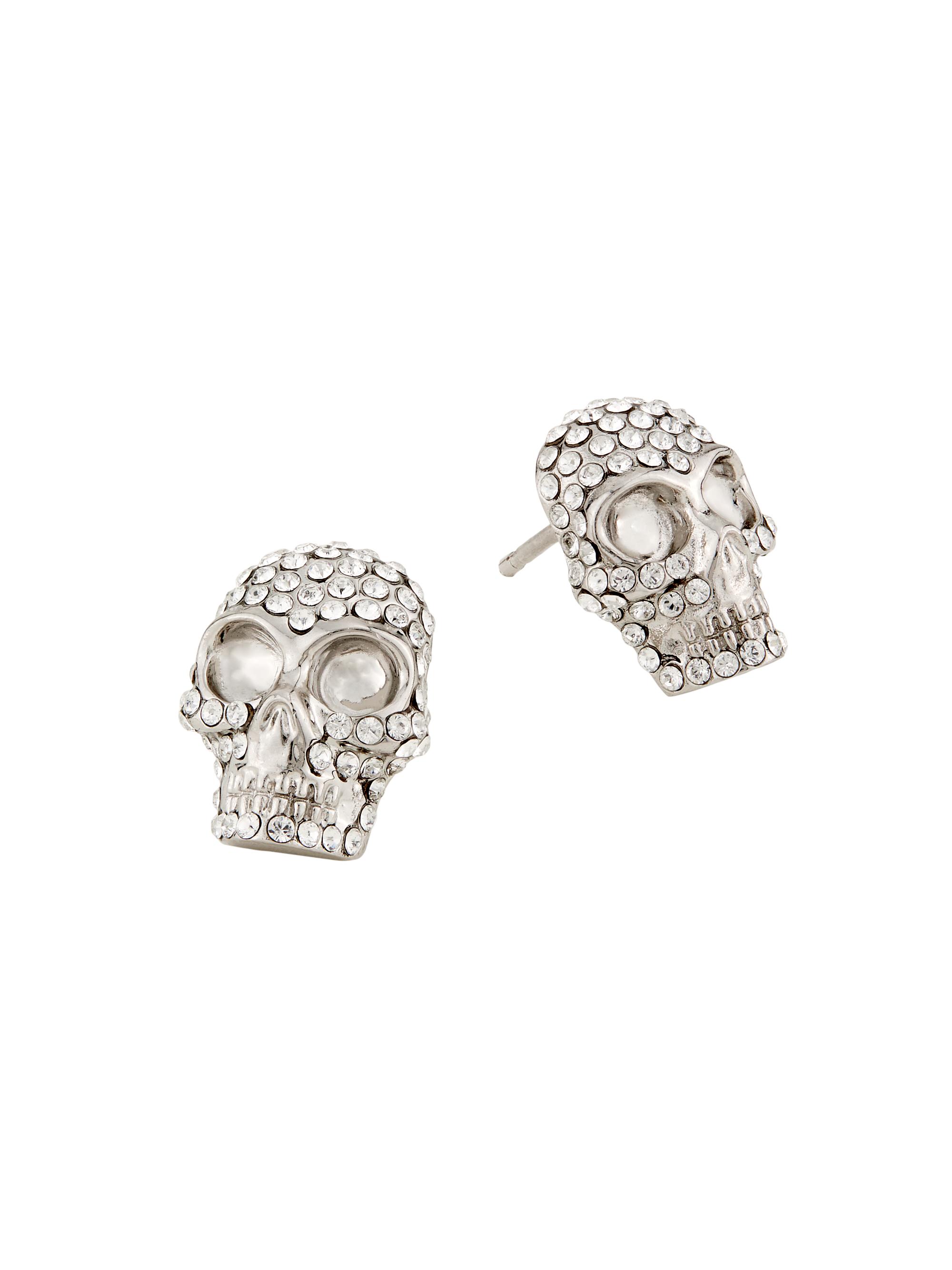 McQueen Women's Silvertone & Glass Crystal Skull Stud Earrings - Silver