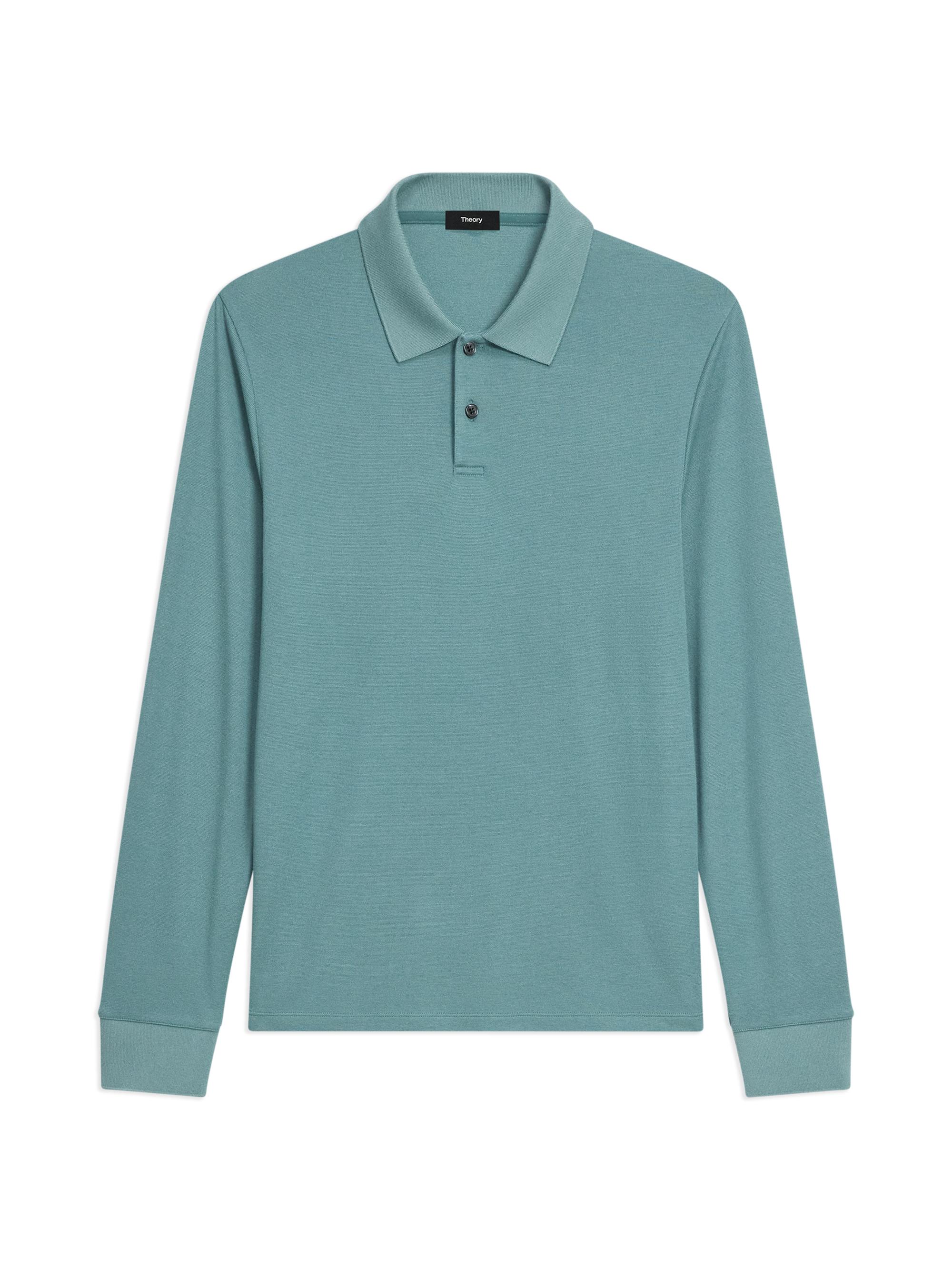 Theory Men's Goris Long-Sleeve Polo Shirt - Dark Feldspar Green