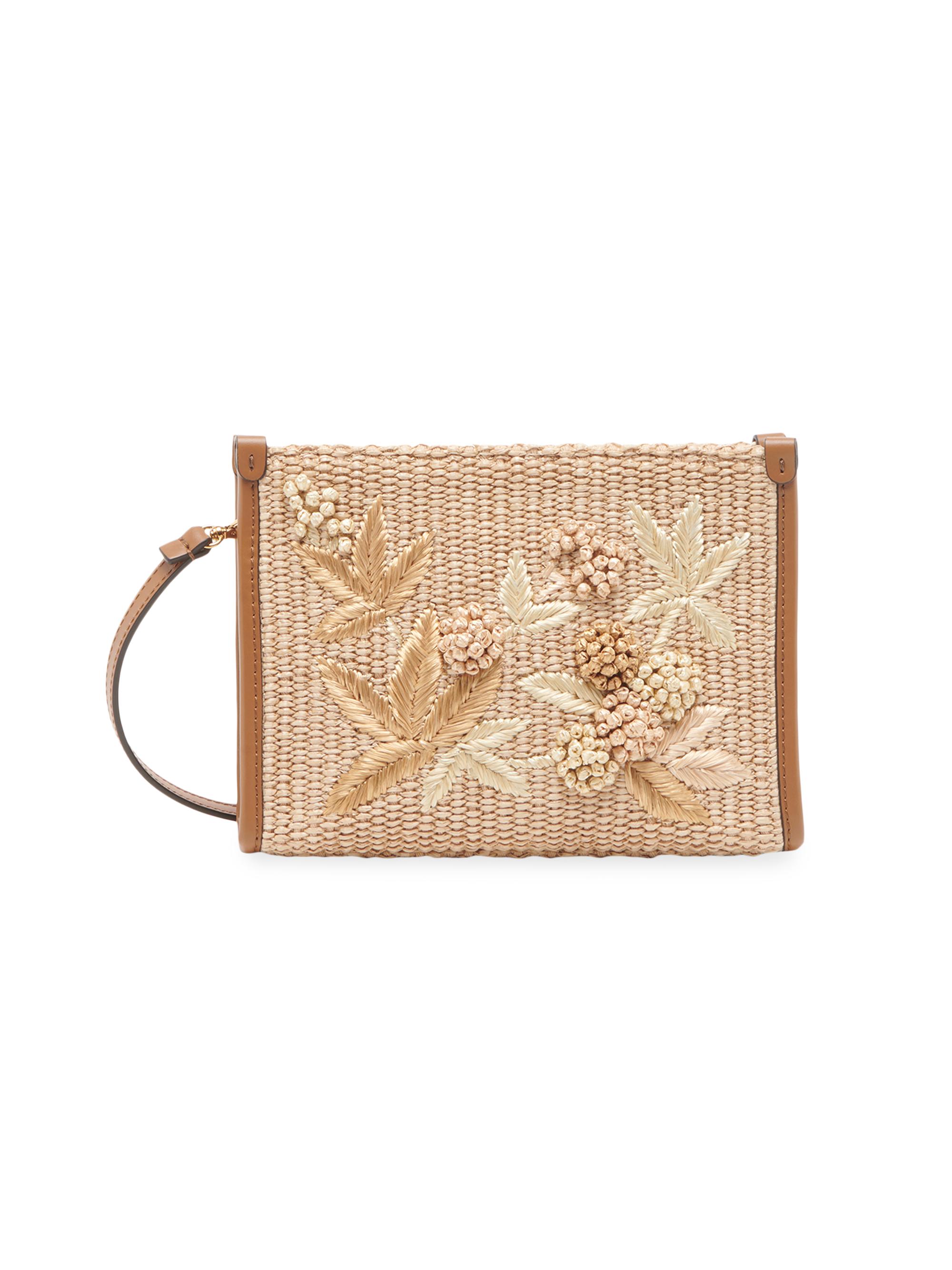 Etro Women's Embroidered Raffia Shoulder Bag - Beige