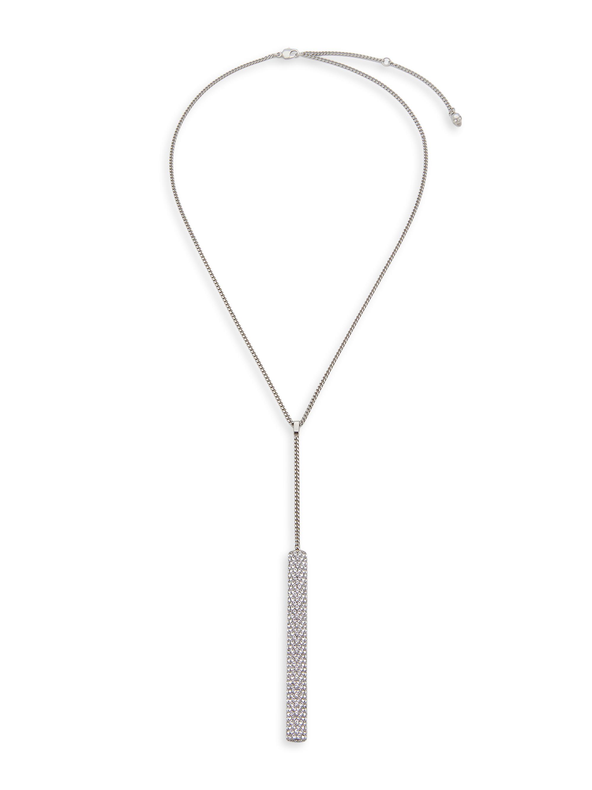 McQueen Women's Silvertone & Crystal Bar Lariat Necklace - Silver Grey