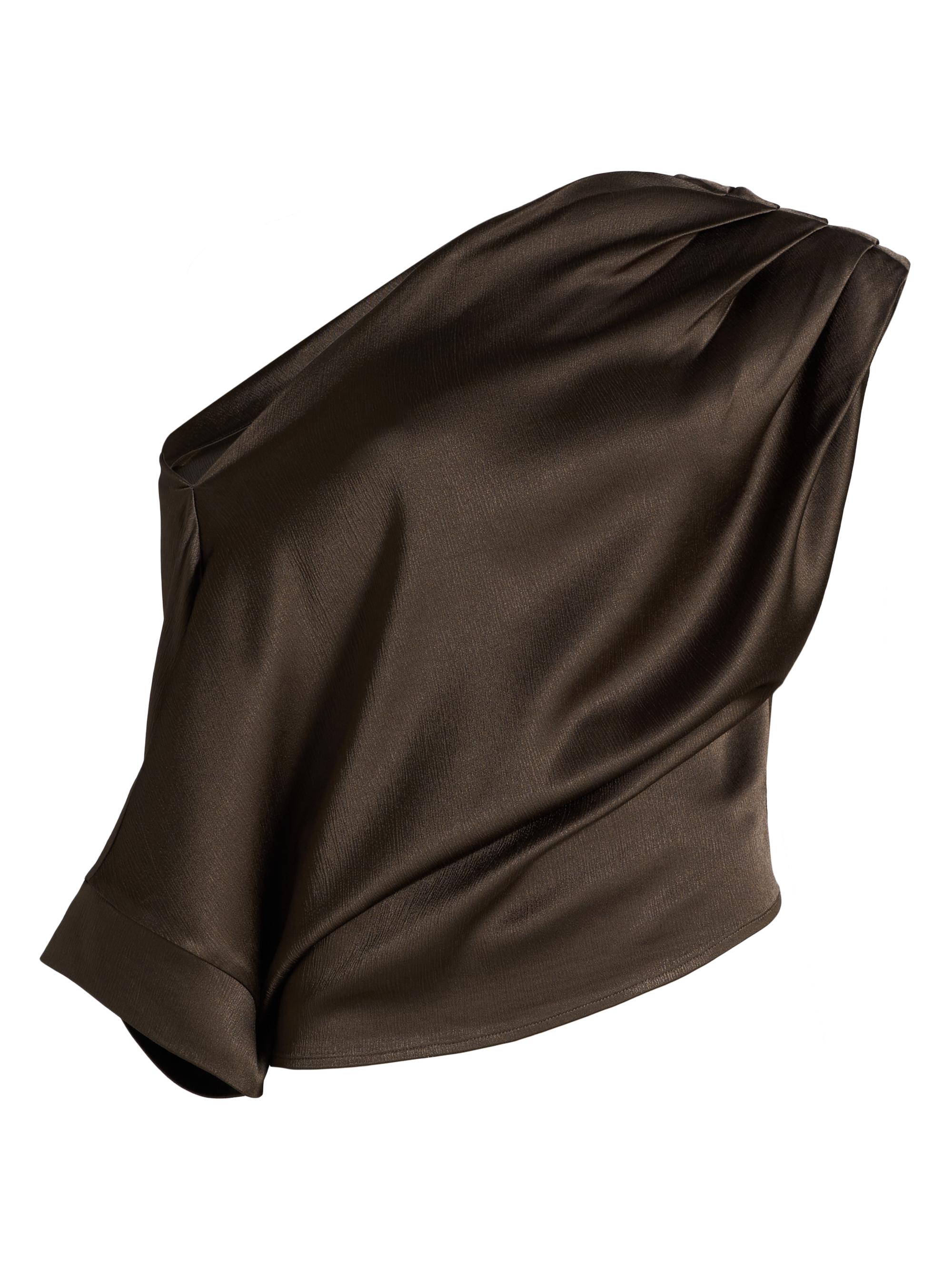 Nonchalant Label Women's Kenzie Draped Satin Asymmetric One-Shoulder Top - Chocolate