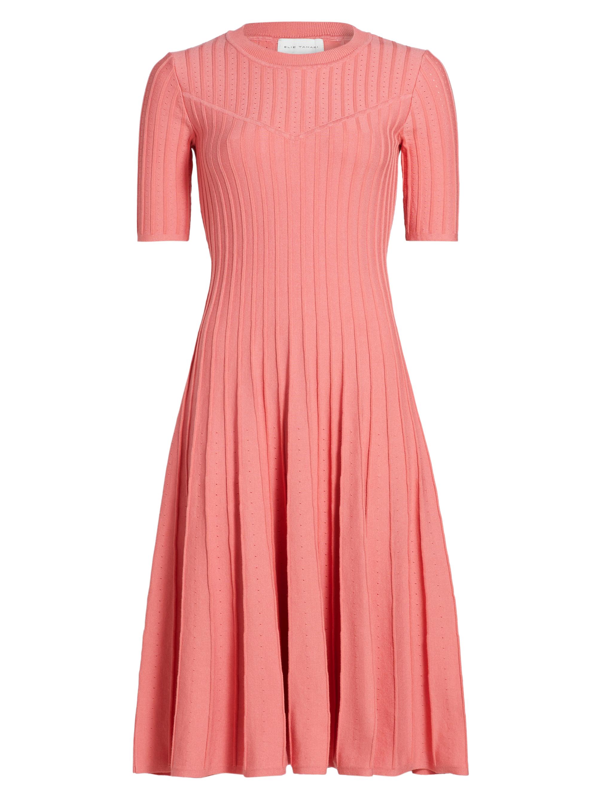 Elie Tahari Women's The Wanda Pleated Knit Fit & Flare Midi-Sweaterdress - Dragon Fruit