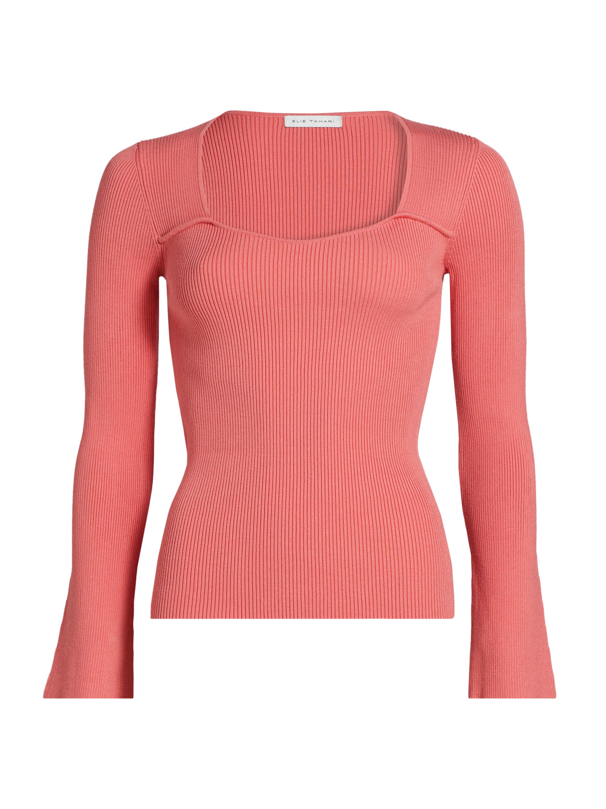 Elie Tahari Women's The Sydney Ribbed Long-Sleeve Sweetheart Top - Dragon Fruit