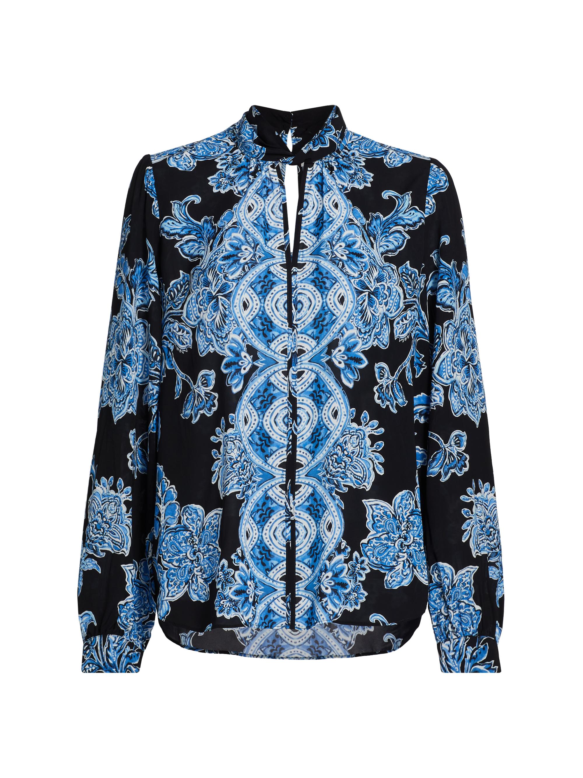 Elie Tahari Women's Skylar Floral Satin Long-Sleeve Blouse - Estate Garden Noir Ground