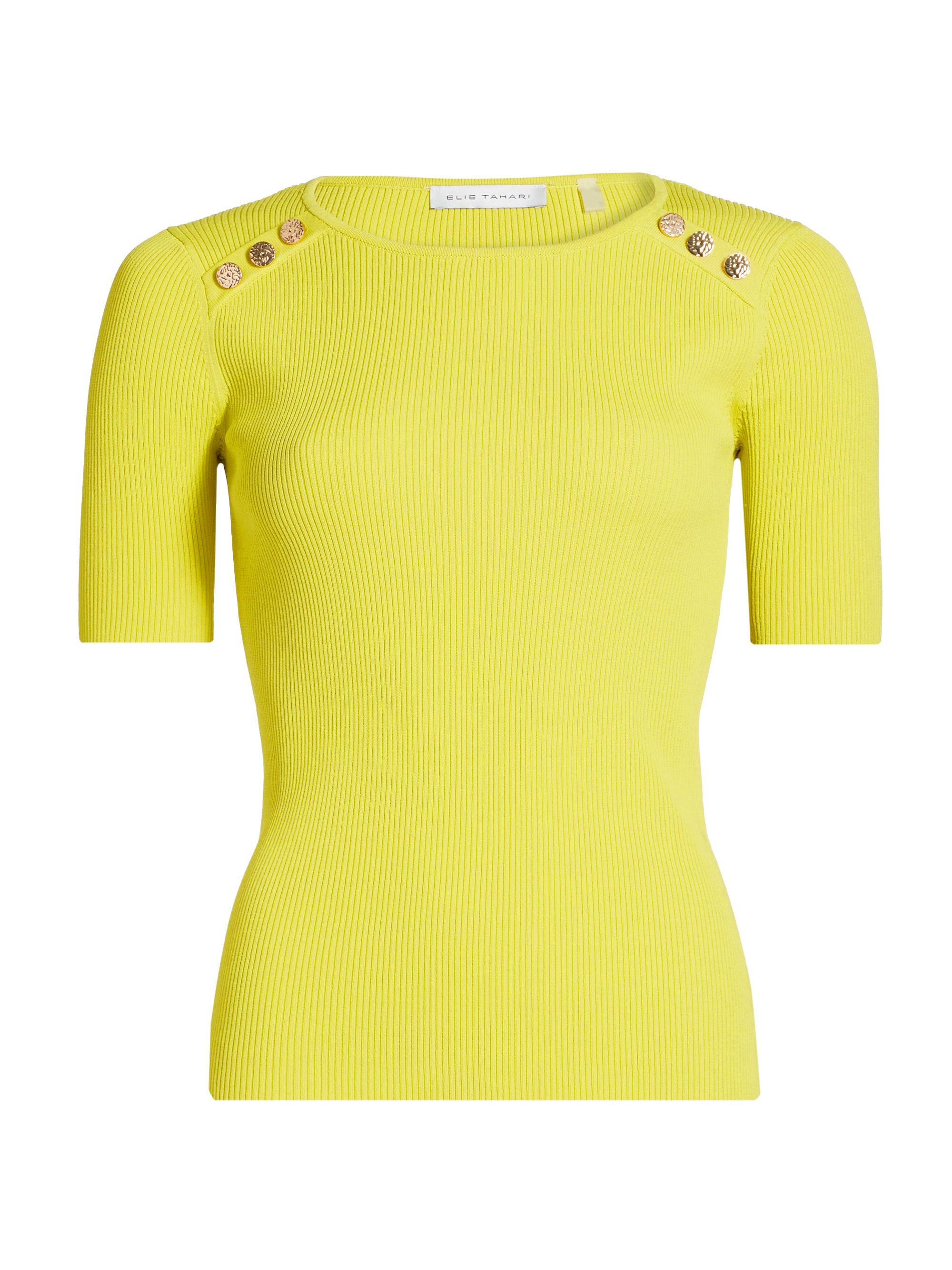 Elie Tahari Women's The Gemma Button-Shoulder Sweater Top - Electric Lime