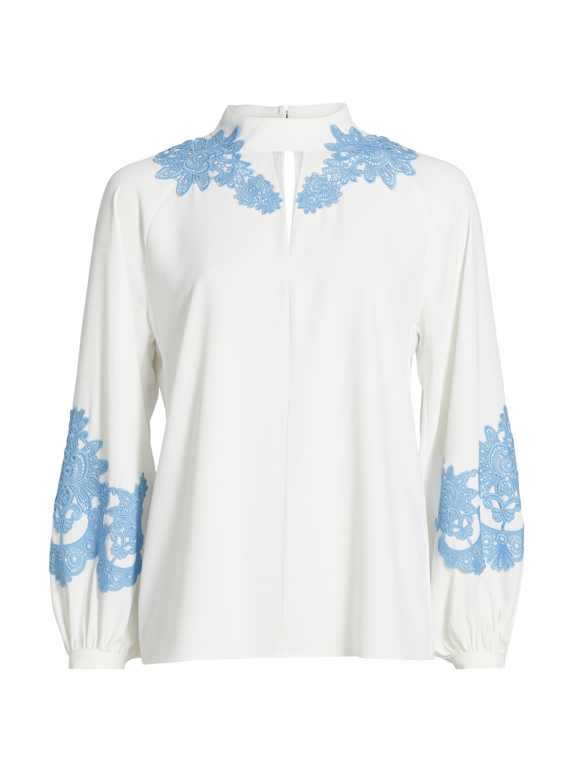 Elie Tahari Women's The Olivia Lace Top - Sky White Ground Blue Lace