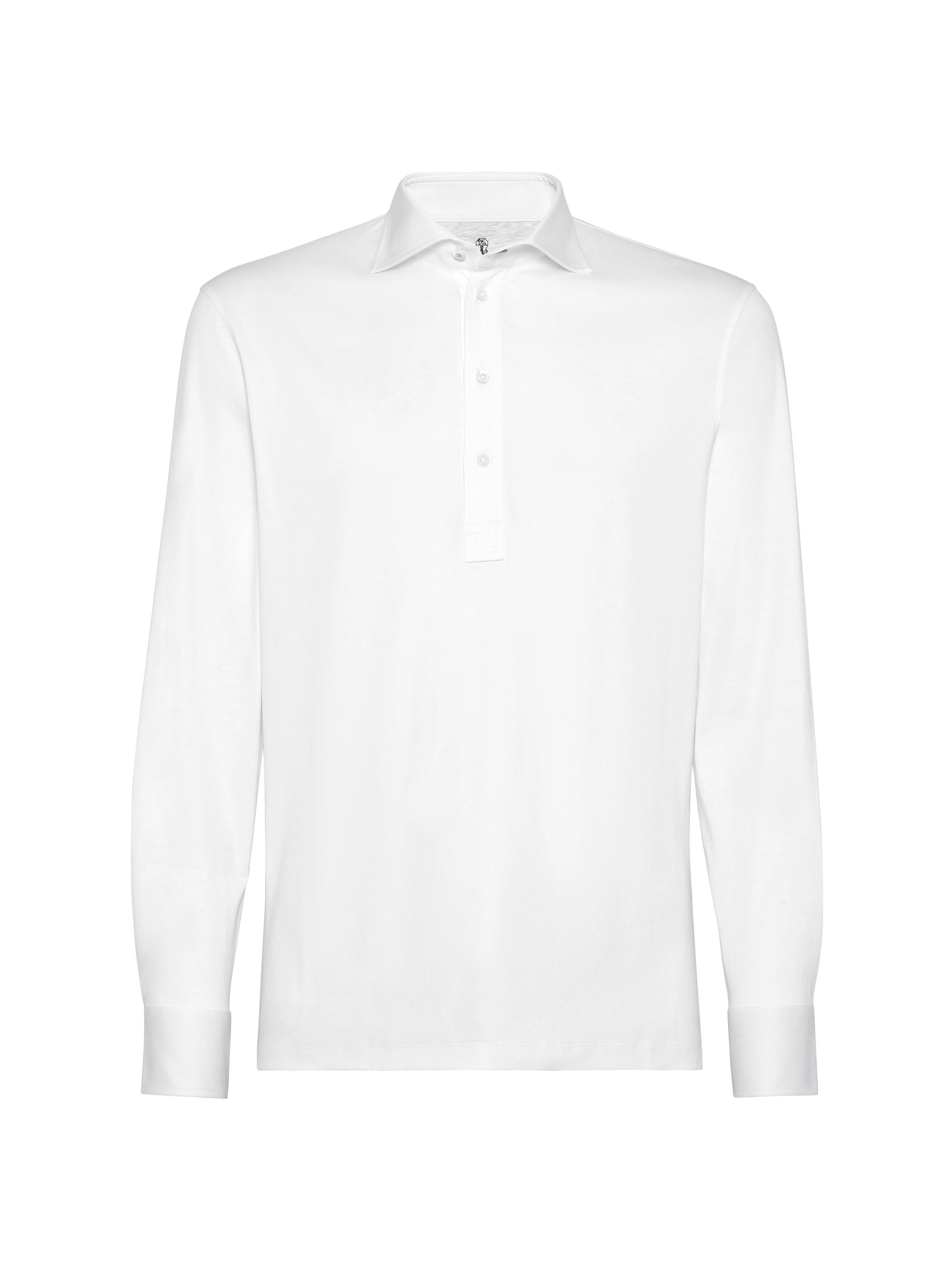 Brunello Cucinelli Men's Cotton Jersey Long Sleeve Polo with Shirt Style Collar - White