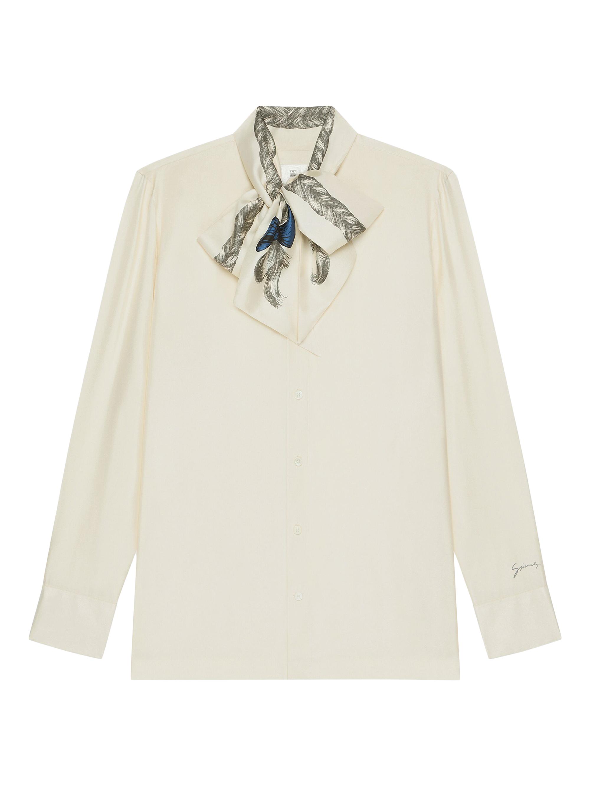 Givenchy Men's Silk Shirt with Hair Print Lavalliere - White