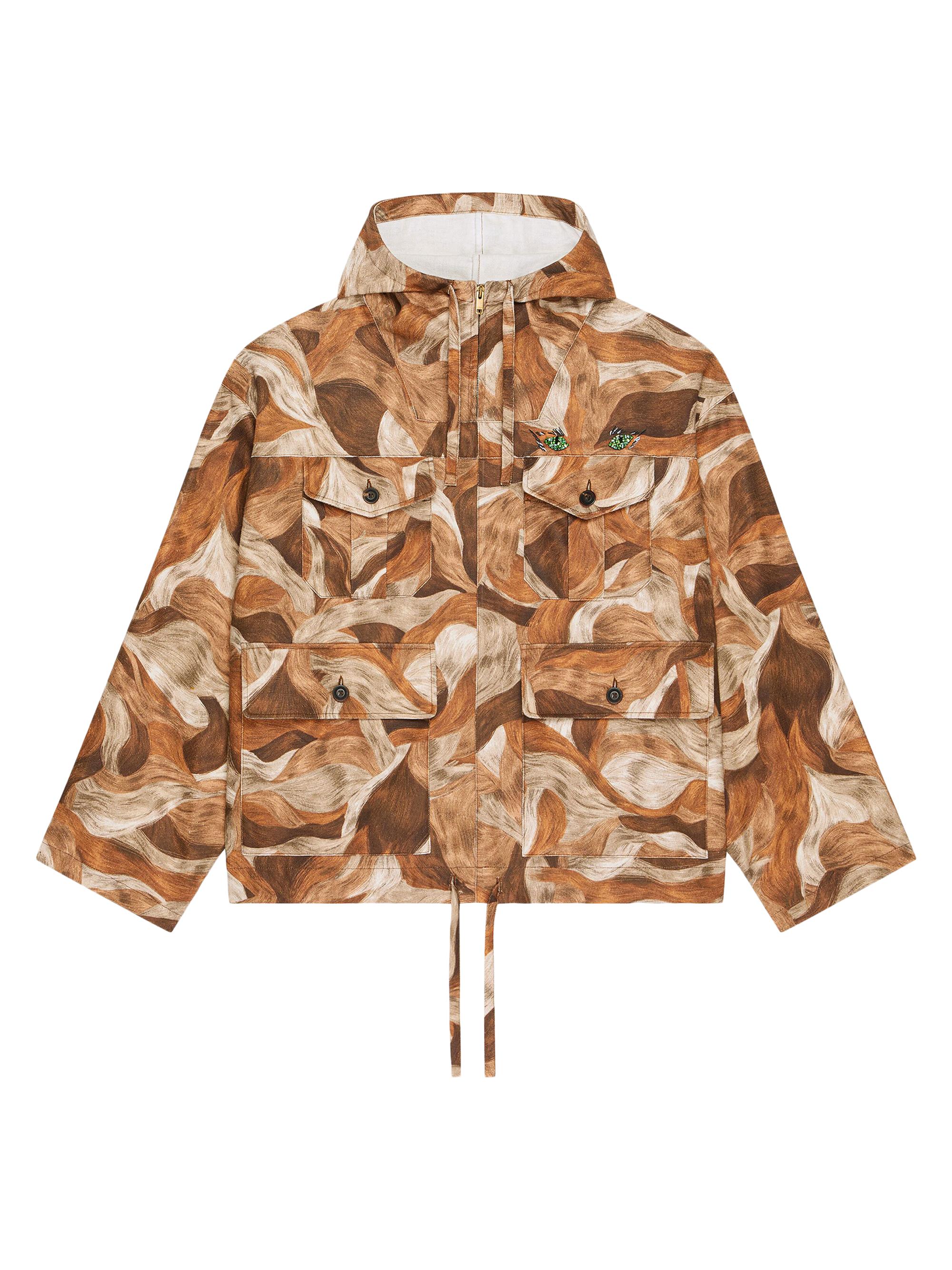 Givenchy Men's Parka in Linen with Camo Cats Print - Beige Brown