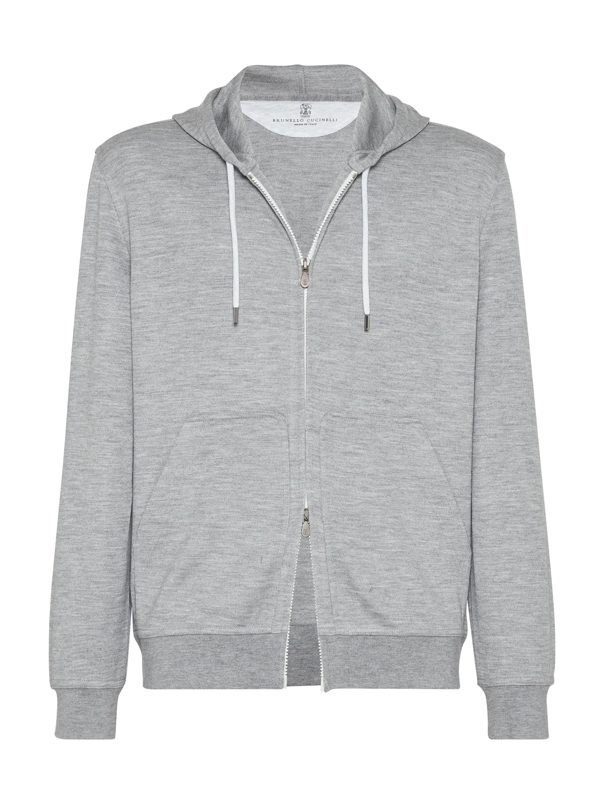 Brunello Cucinelli Men's Cashmere and Silk French Terry Hooded Sweatshirt with Zipper - Grey