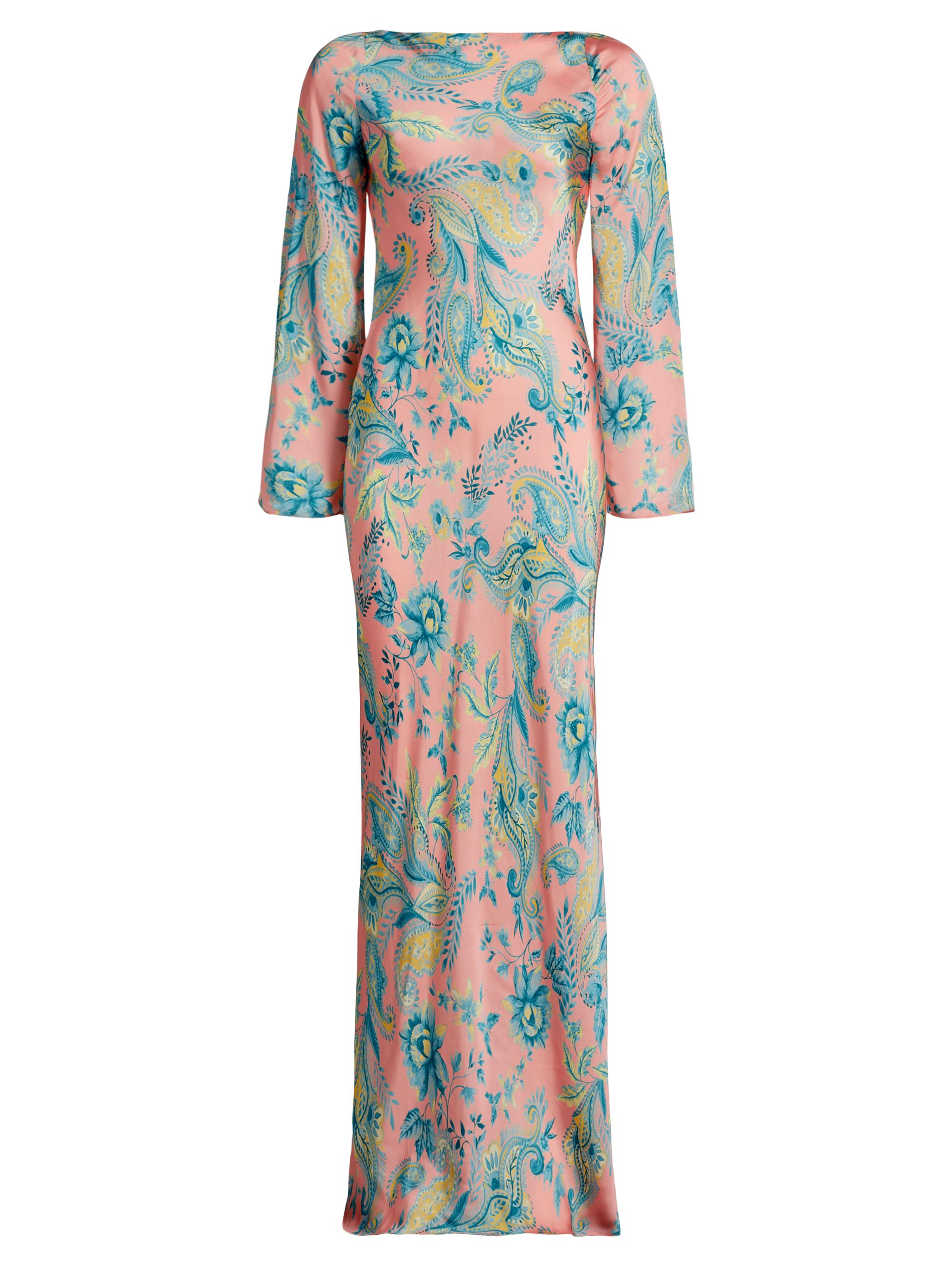 Hemant & Nandita Women's Wani Bias-Cut Paisley Satin Maxi Dress - Pink Blue Mix