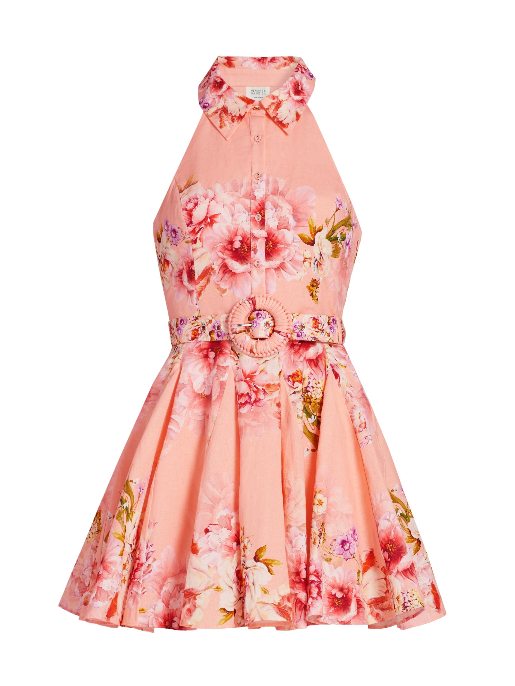 Hemant & Nandita Women's Kavi Floral Belted Minidress - Peach Pink