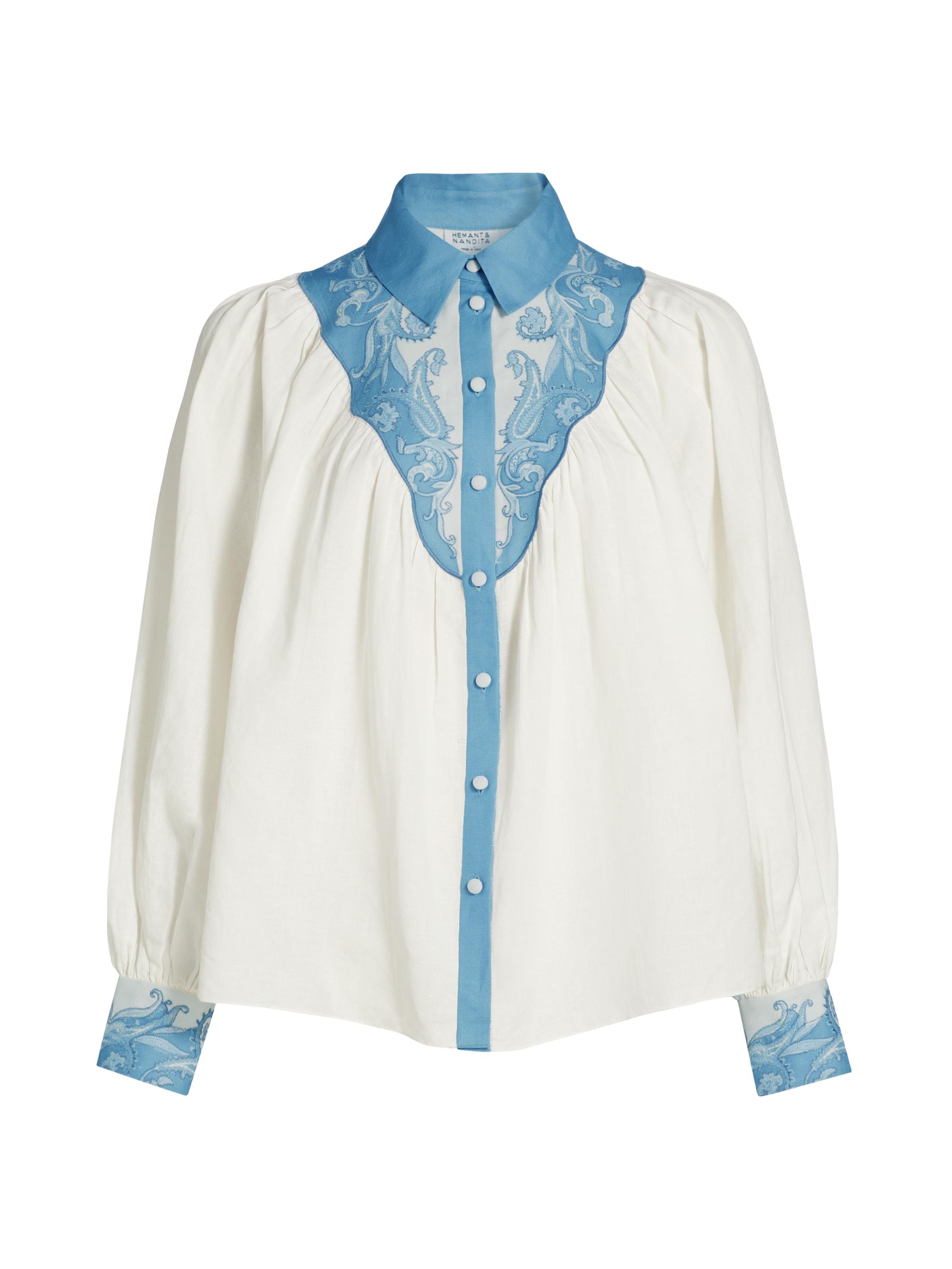 Hemant & Nandita Women's Fiza Embroidered Yoke Shirt - Blue