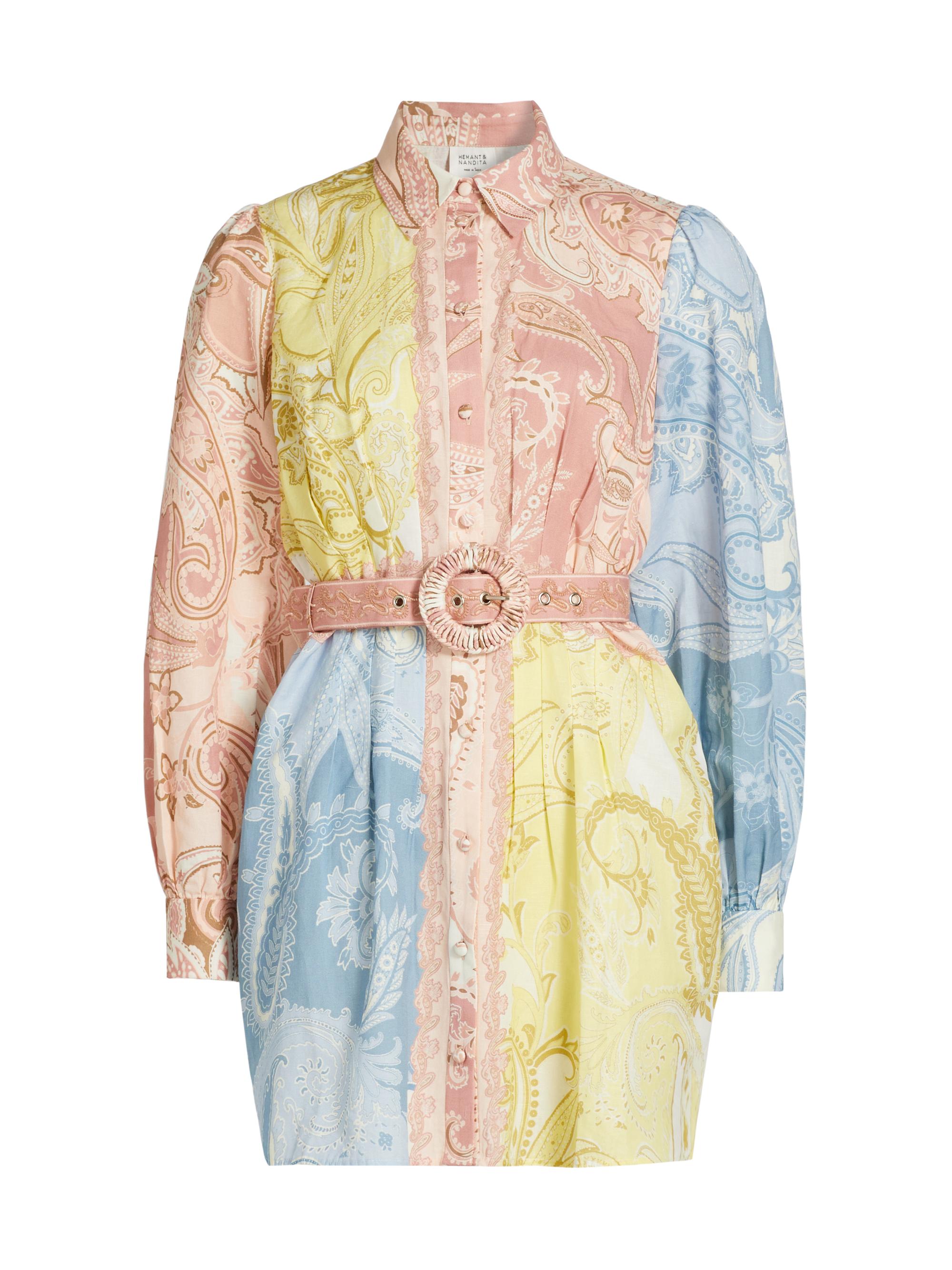 Hemant & Nandita Women's Fiza Colorblocked Belted Shirtdress