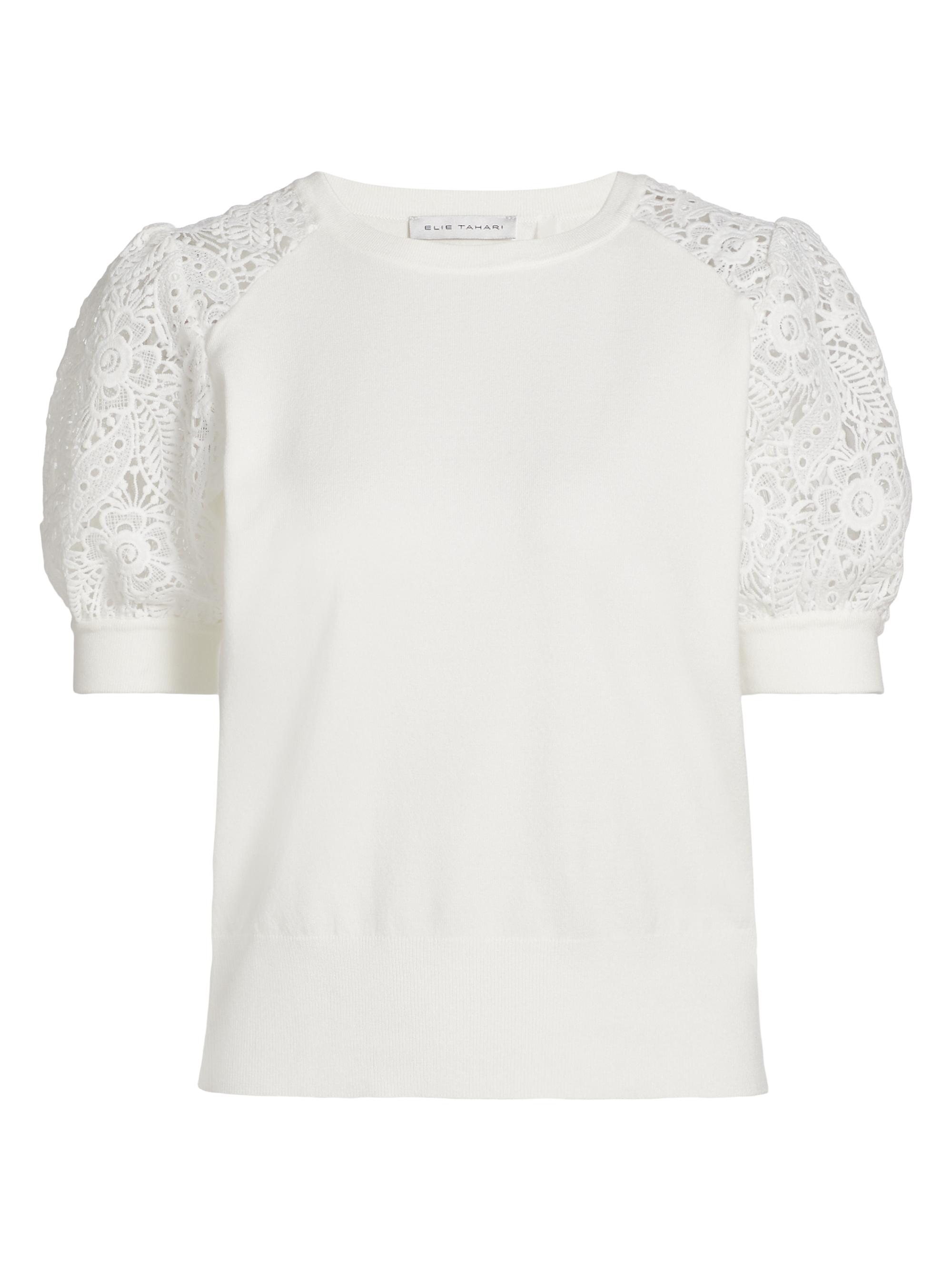 Elie Tahari Women's Felicity Crochet-Sleeve Sweater - Sky White