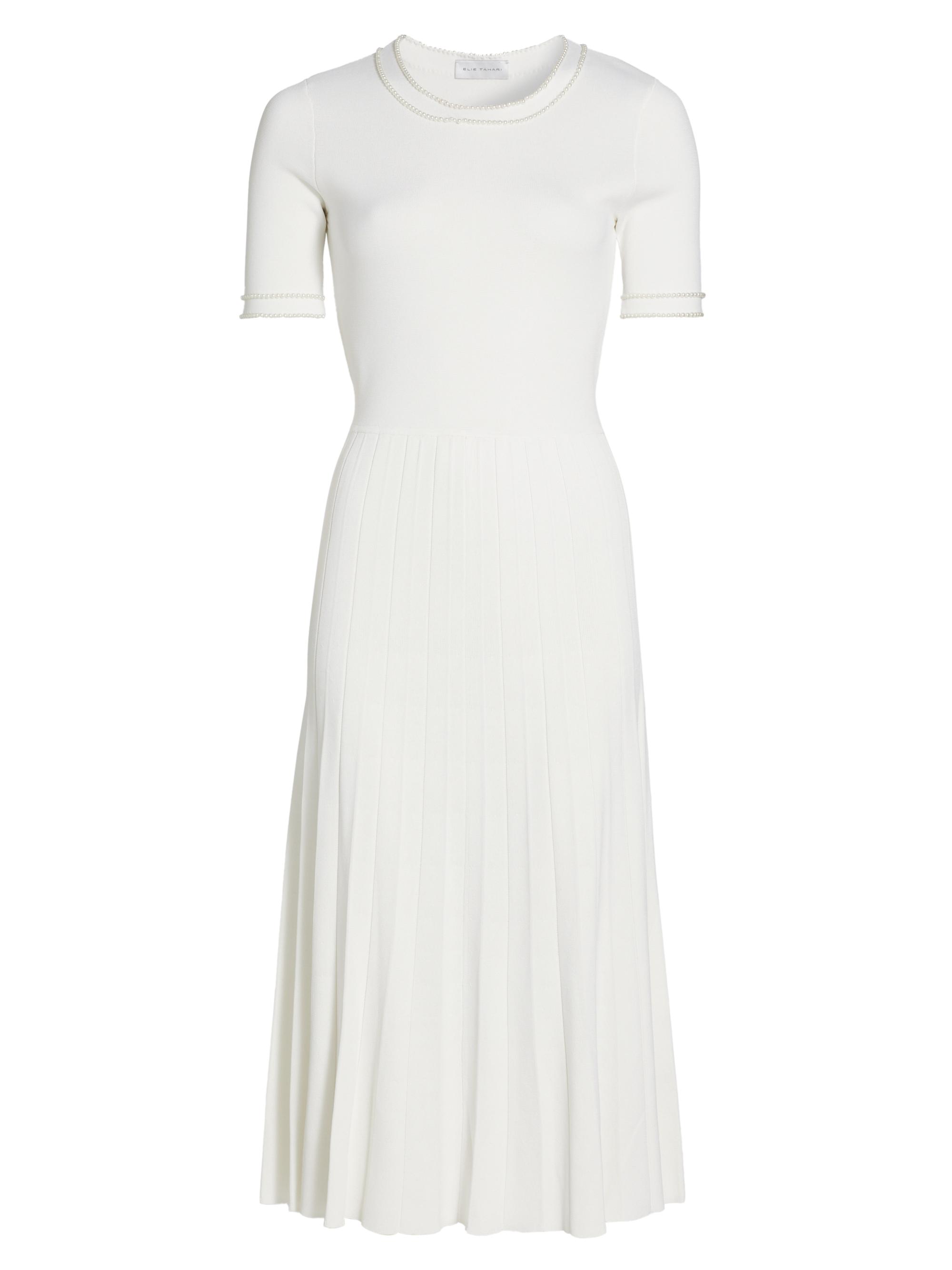 Elie Tahari Women's Robin Sweater Midi-Dress - Sky White With White Pearls
