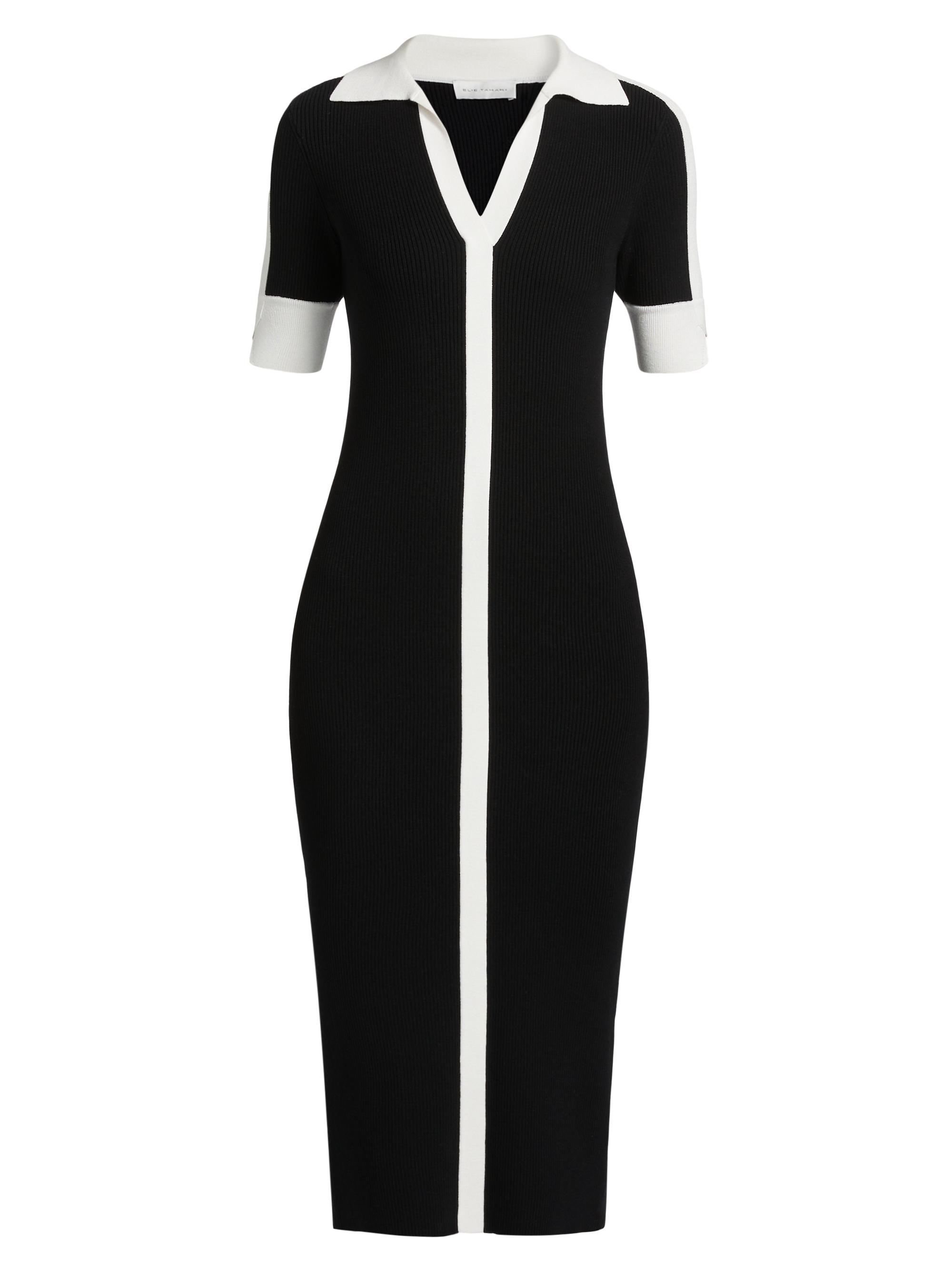Elie Tahari Women's Myra Contrast-Trim Midi-Sweaterdress - Noir Sky White