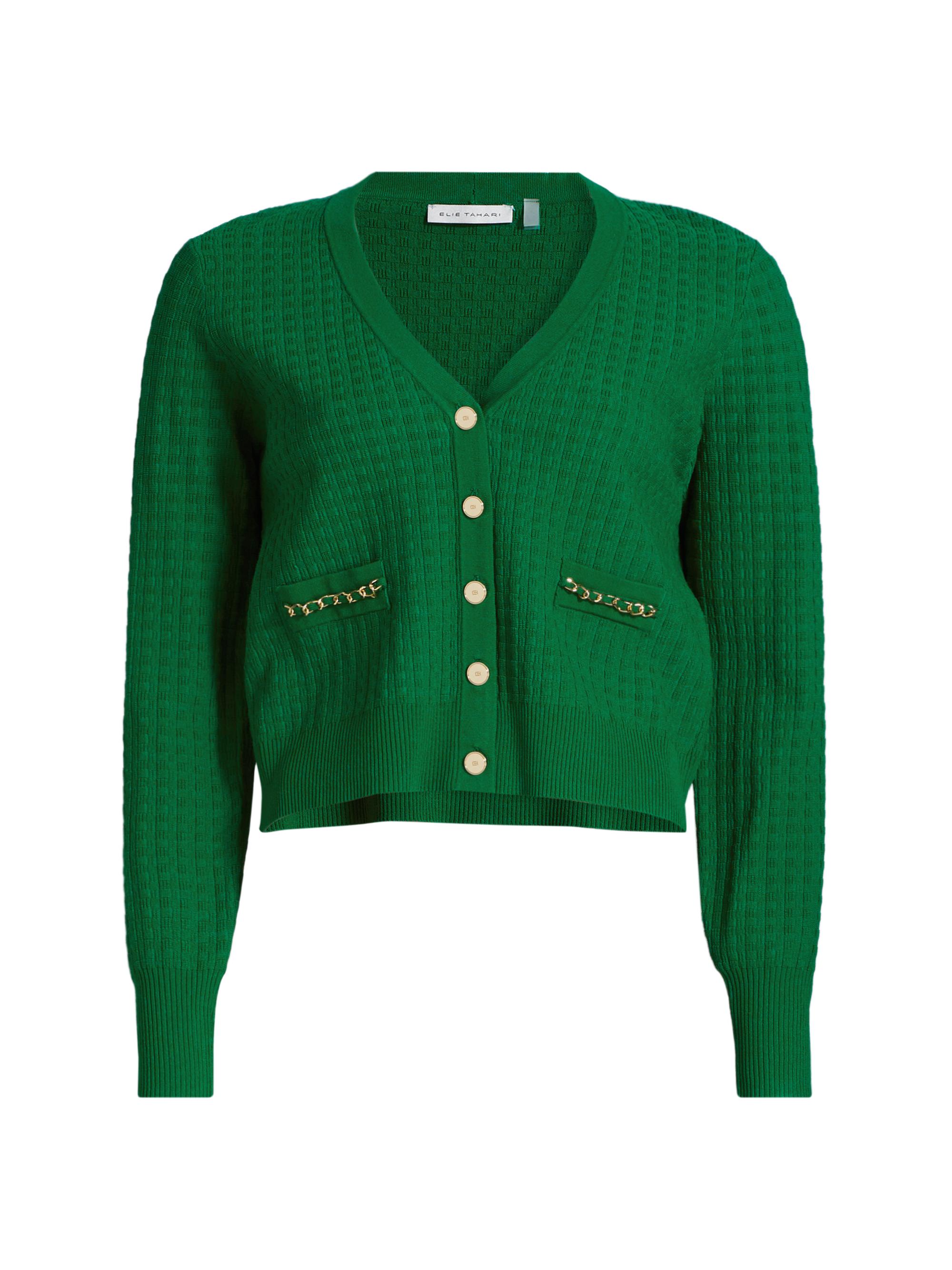 Elie Tahari Women's Oaklee V-Neck Chain-Link Cardigan - Green Lark