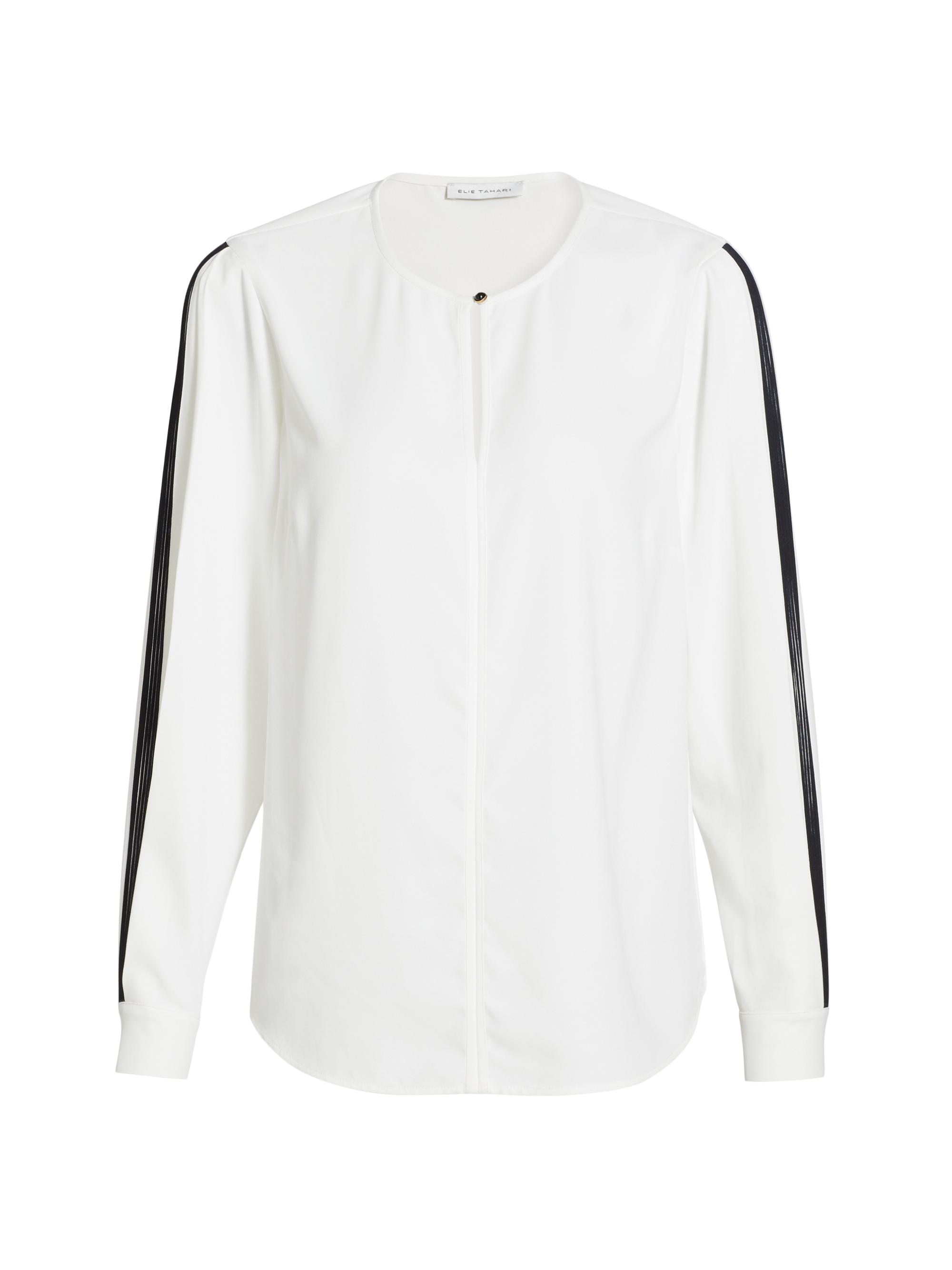 Elie Tahari Women's Spring Ellis Contrast Long Sleeve Blouse - Sky White With Noir