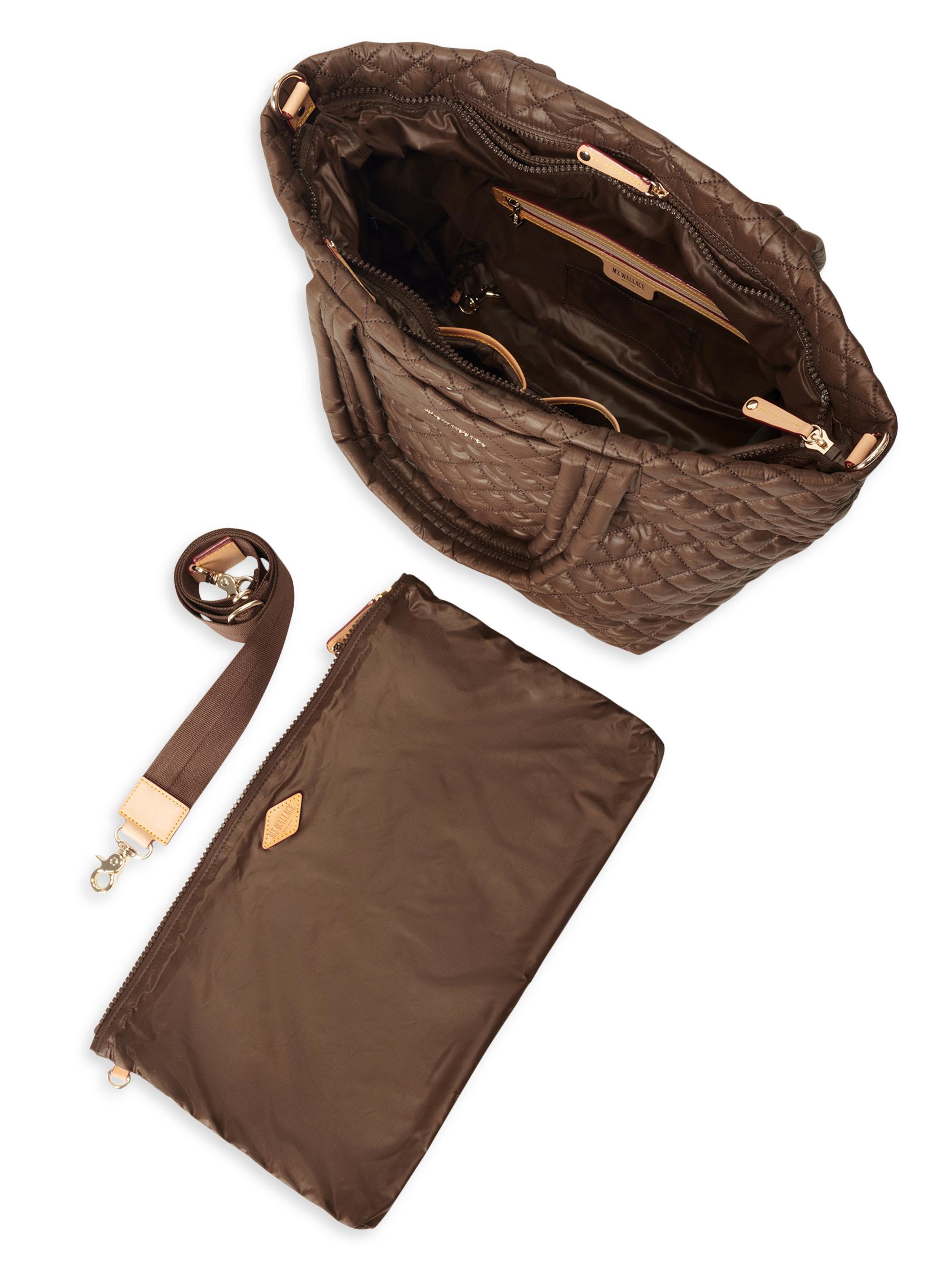 MZ Wallace Women's Metro Deluxe  Nylon Tote Bag - Walnut - side view in Walnut