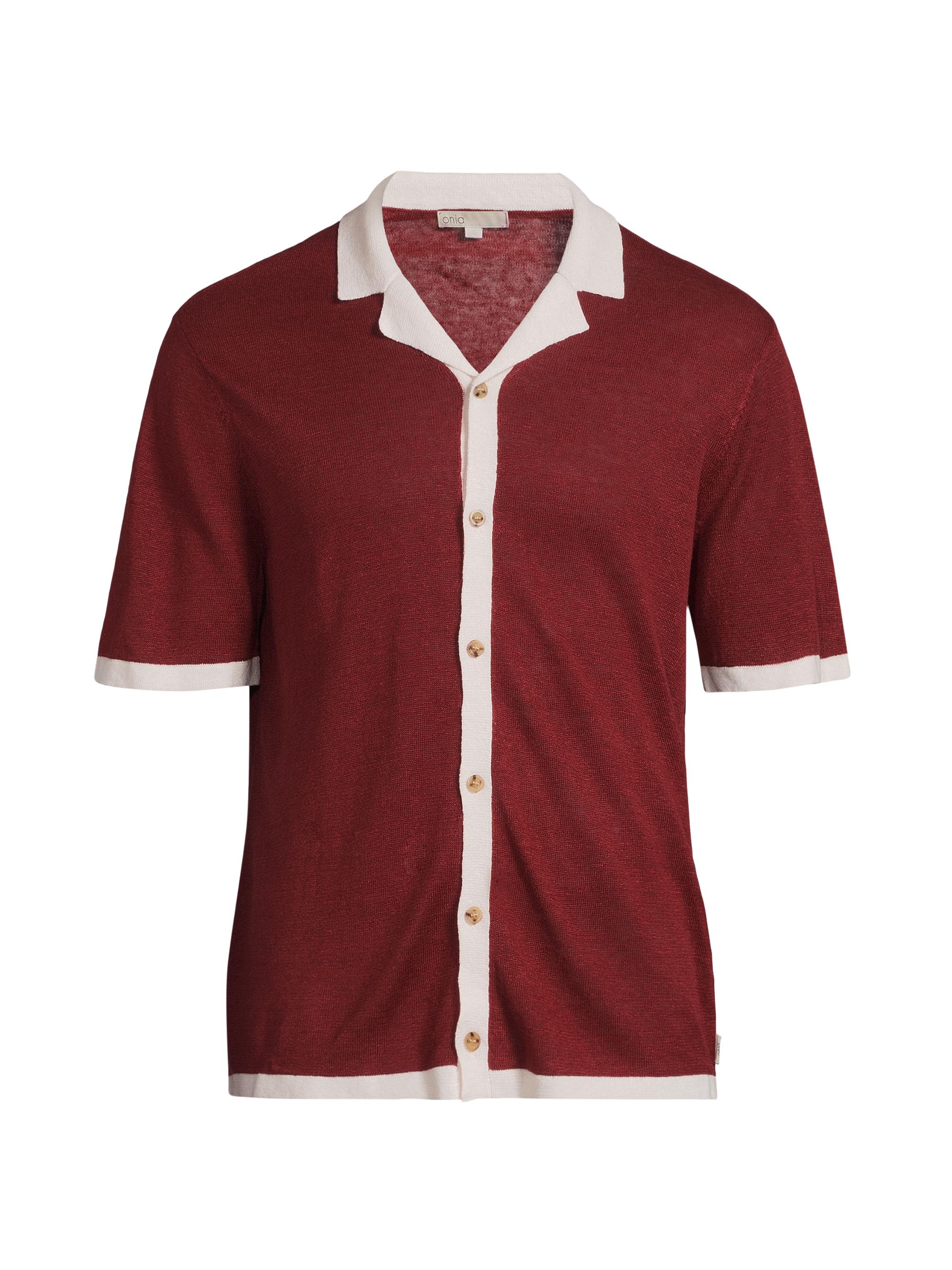 Onia Men's Linen Knit Camp Shirt - Brick Salt