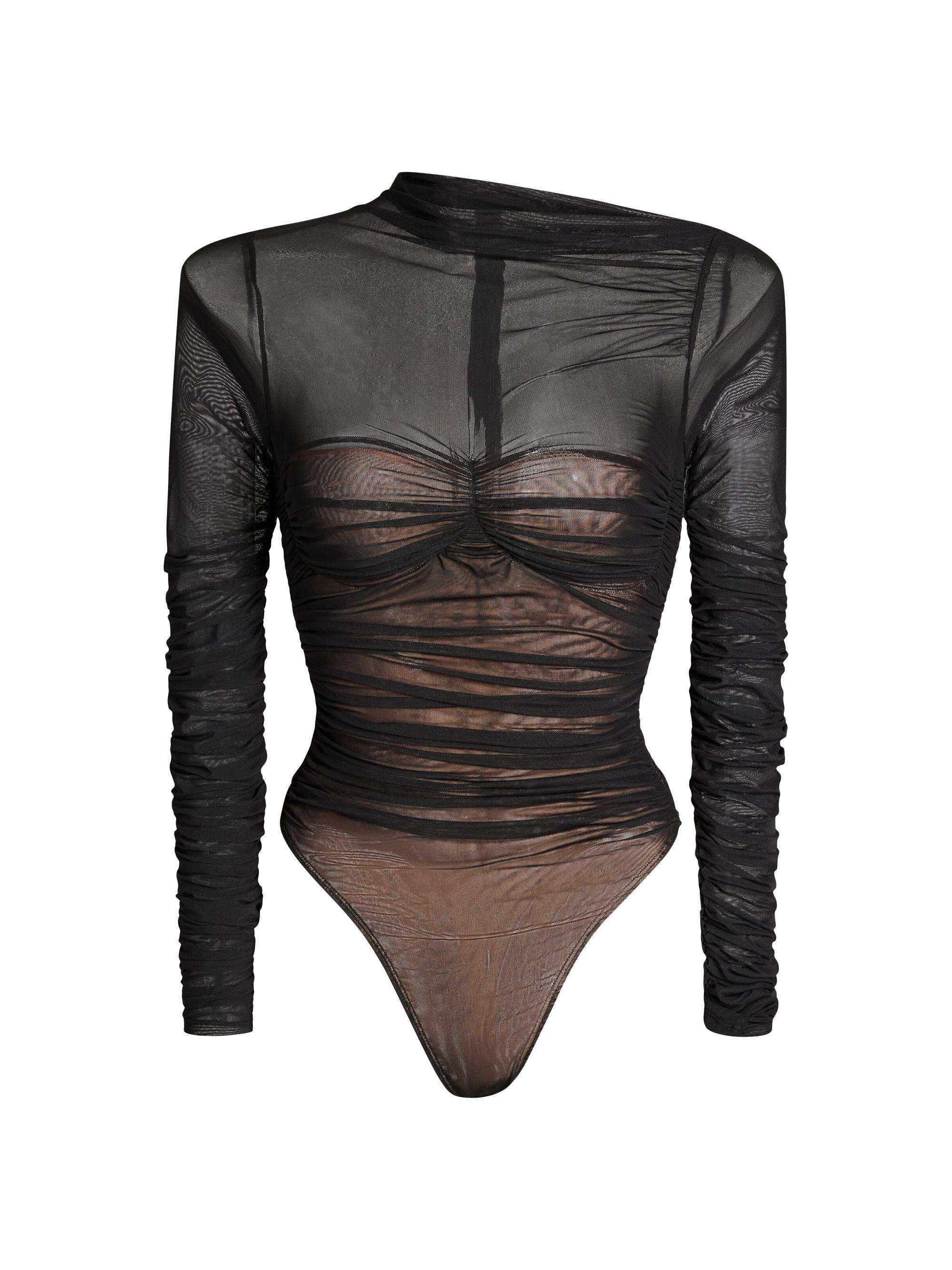 Ser.o.ya Women's Mila Ruched Bodysuit with Asymetric Neck - Black
