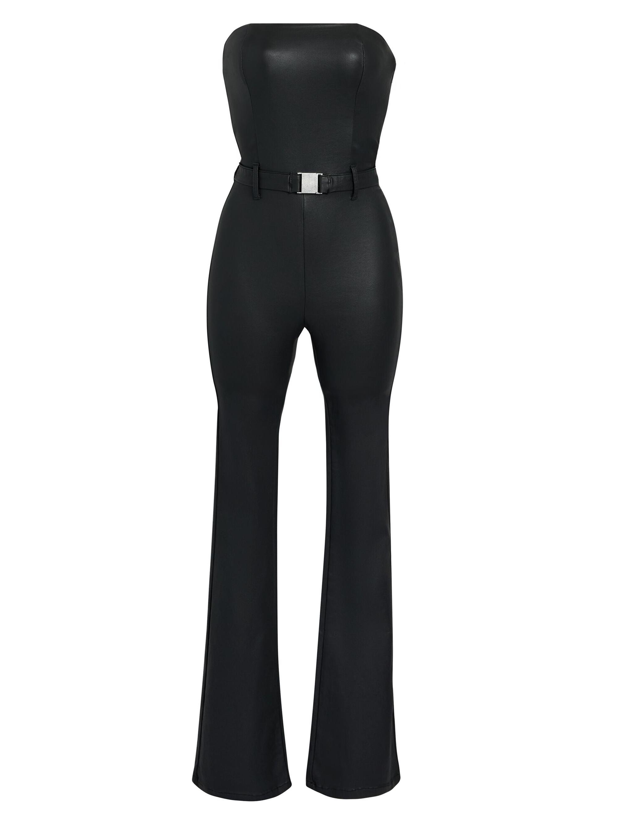 Ser.o.ya Women's Vice Coated Denim Slim Flare Jumpsuit - Coated Black