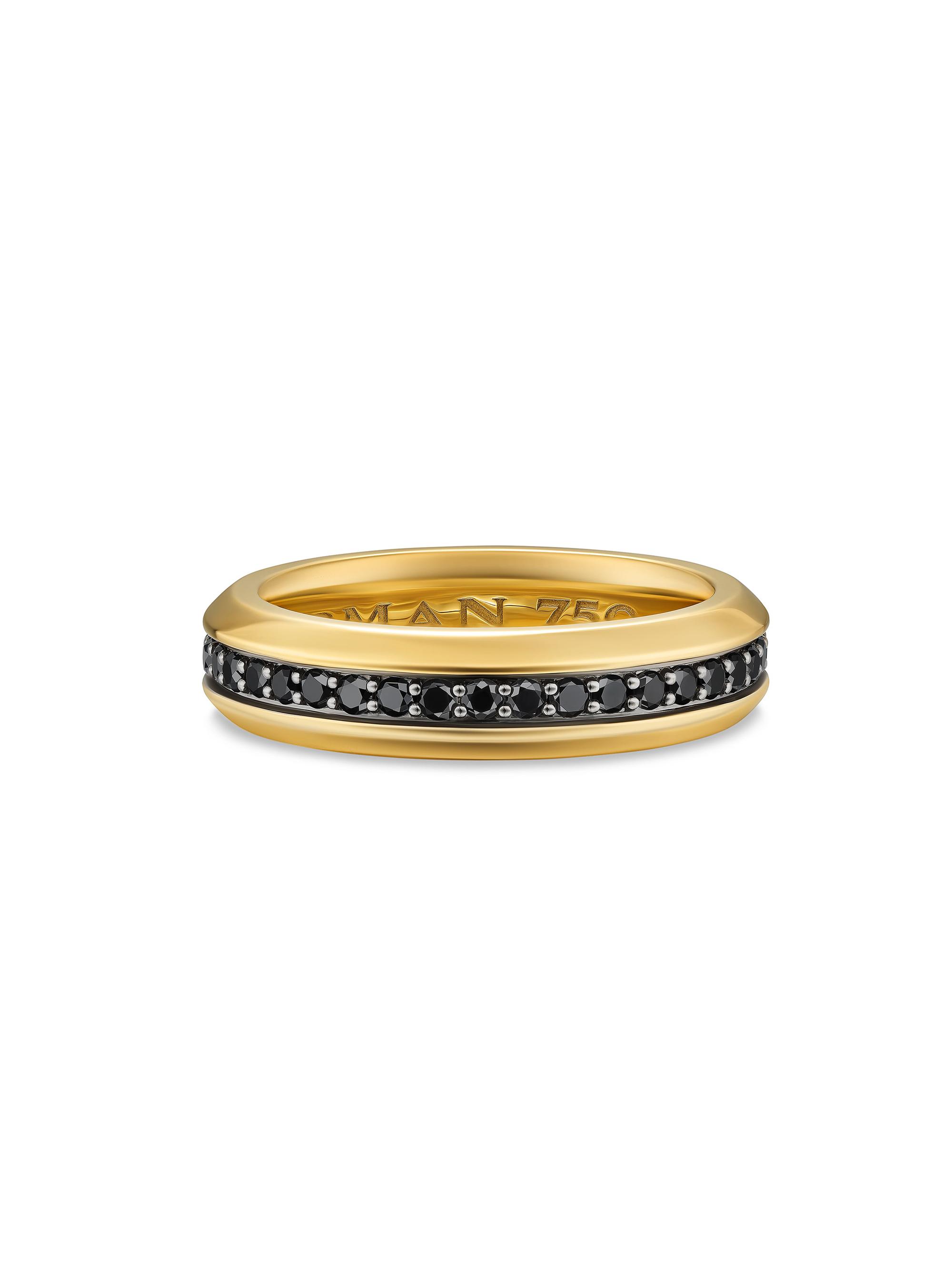 David Yurman Men's Streamline Band Ring in 18K Yellow Gold, 6MM - Black Diamond
