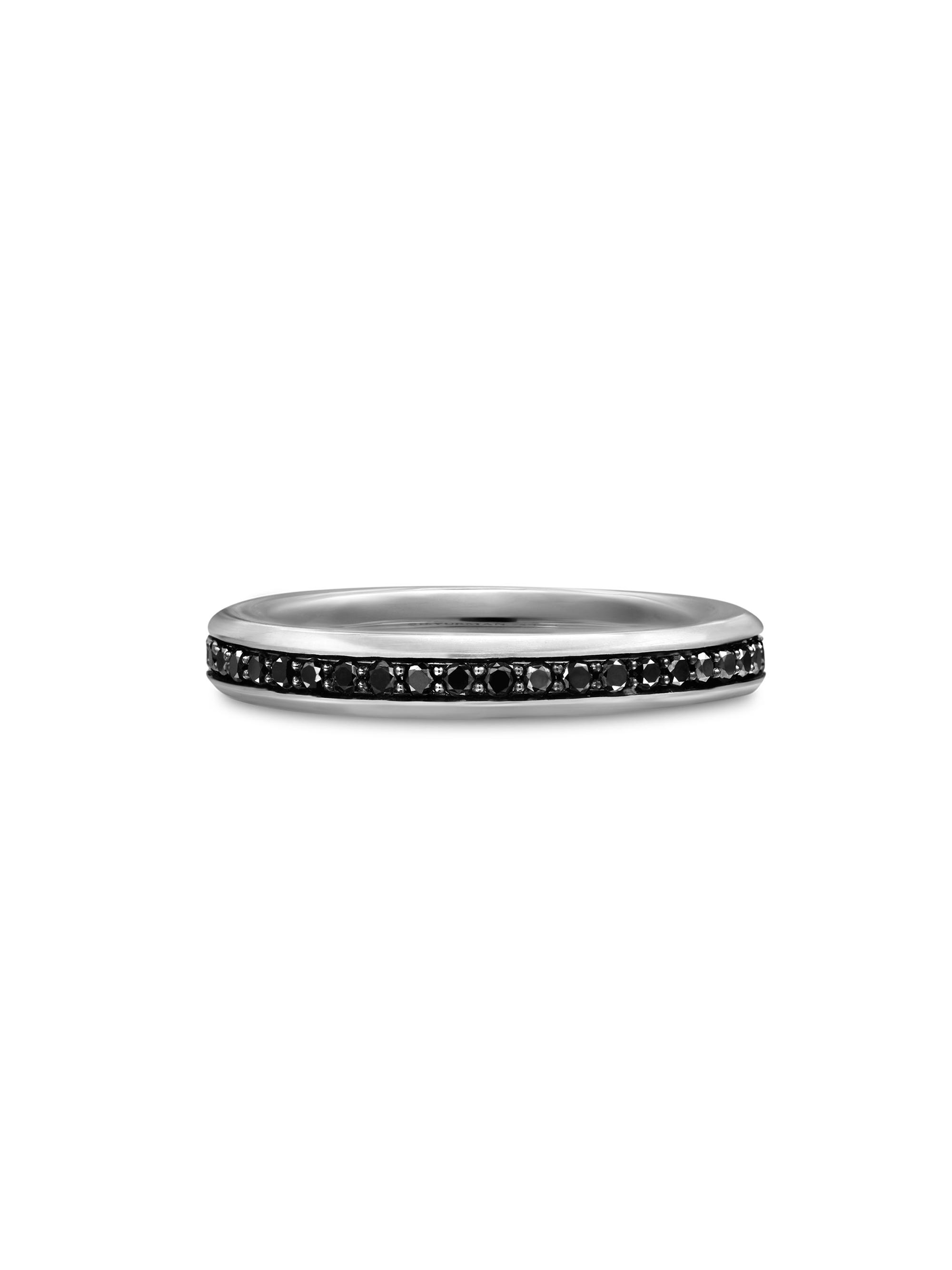 David Yurman Men's Beveled Band Ring in 18K White Gold - Black Diamond