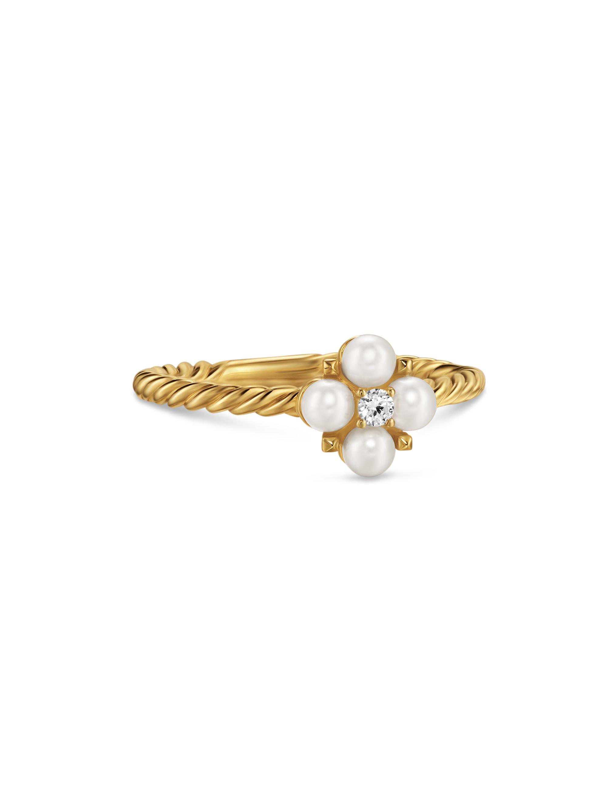 David Yurman Women's Petite Modern Renaissance Ring in 18K Yellow Gold - Akoya White Pearl