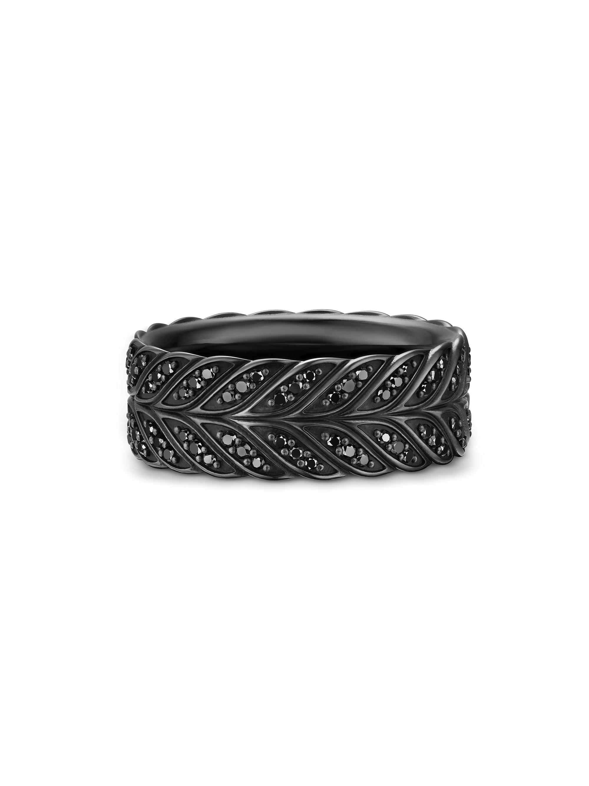 David Yurman Men's Chevron Pavé Band Ring in Black Titanium, 9MM - Black Diamond