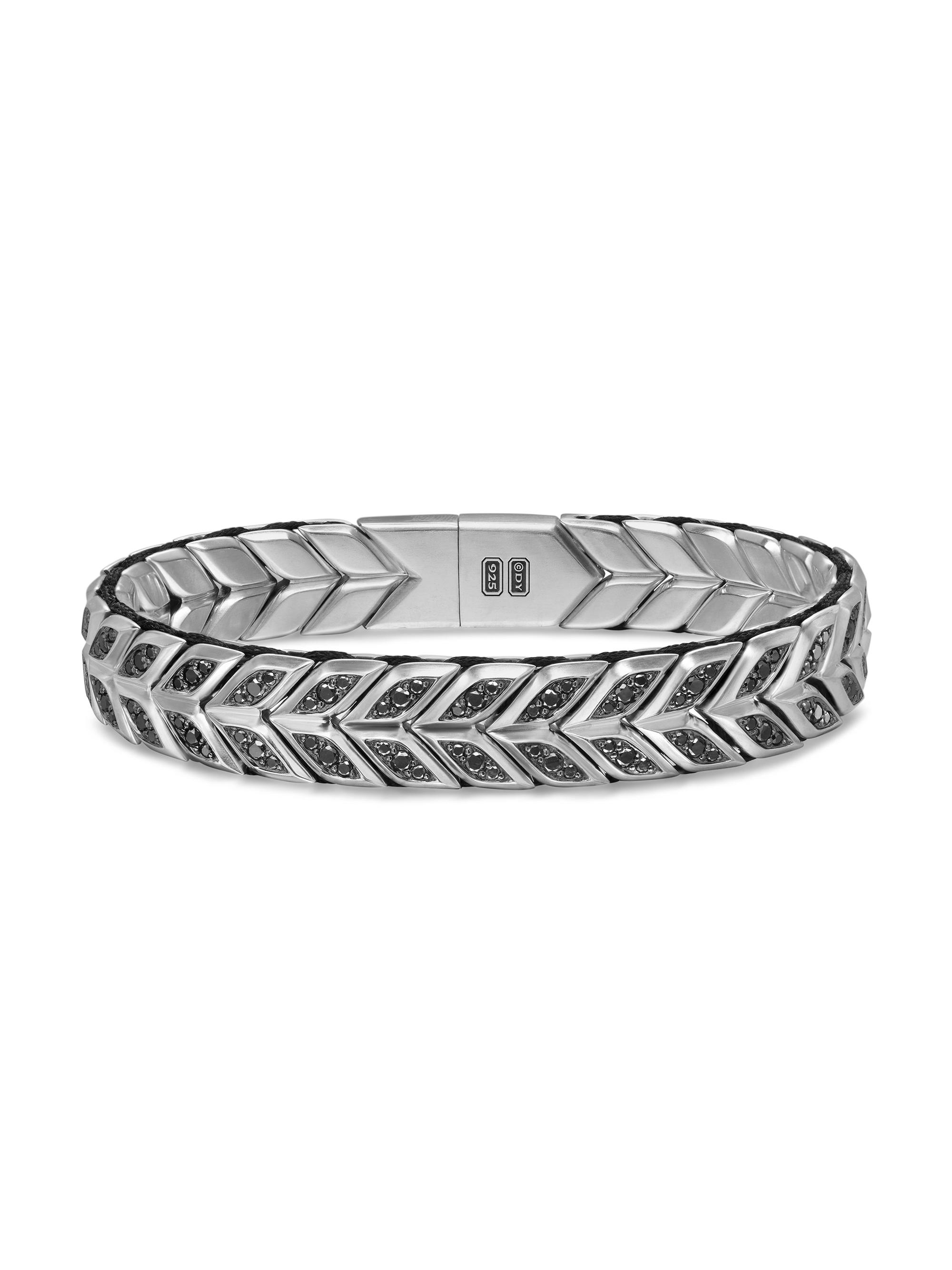 David Yurman Men's Chevron Woven Bracelet in Sterling Silver, 12MM - Black Diamond