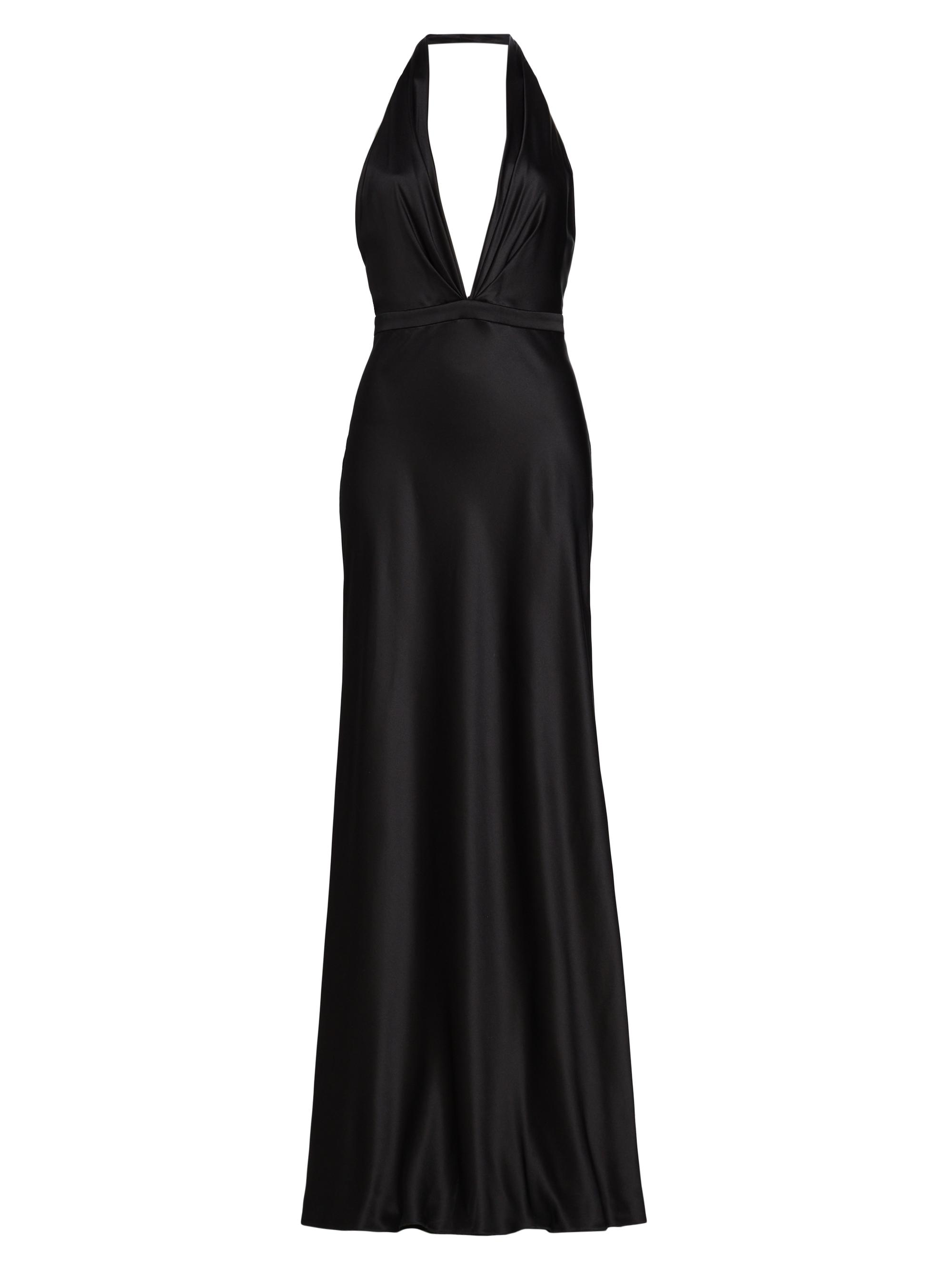 Nili Lotan Women's Essy Silk Plunging V-Halterneck Gown - Black