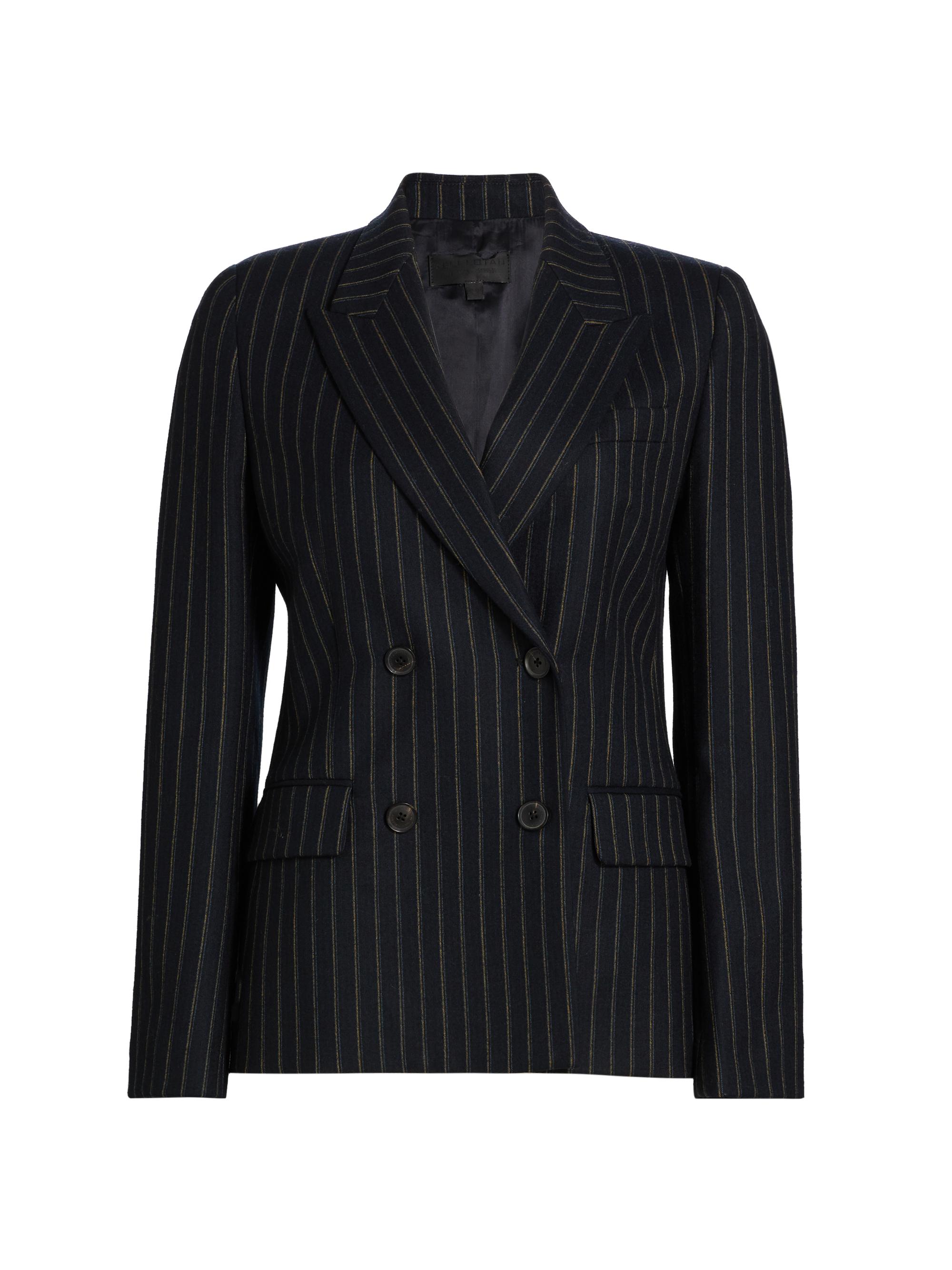 Nili Lotan Women's Veda Pinstripe Stretch-Wool Double-Breasted Jacket - Nightfall Pin Stripes