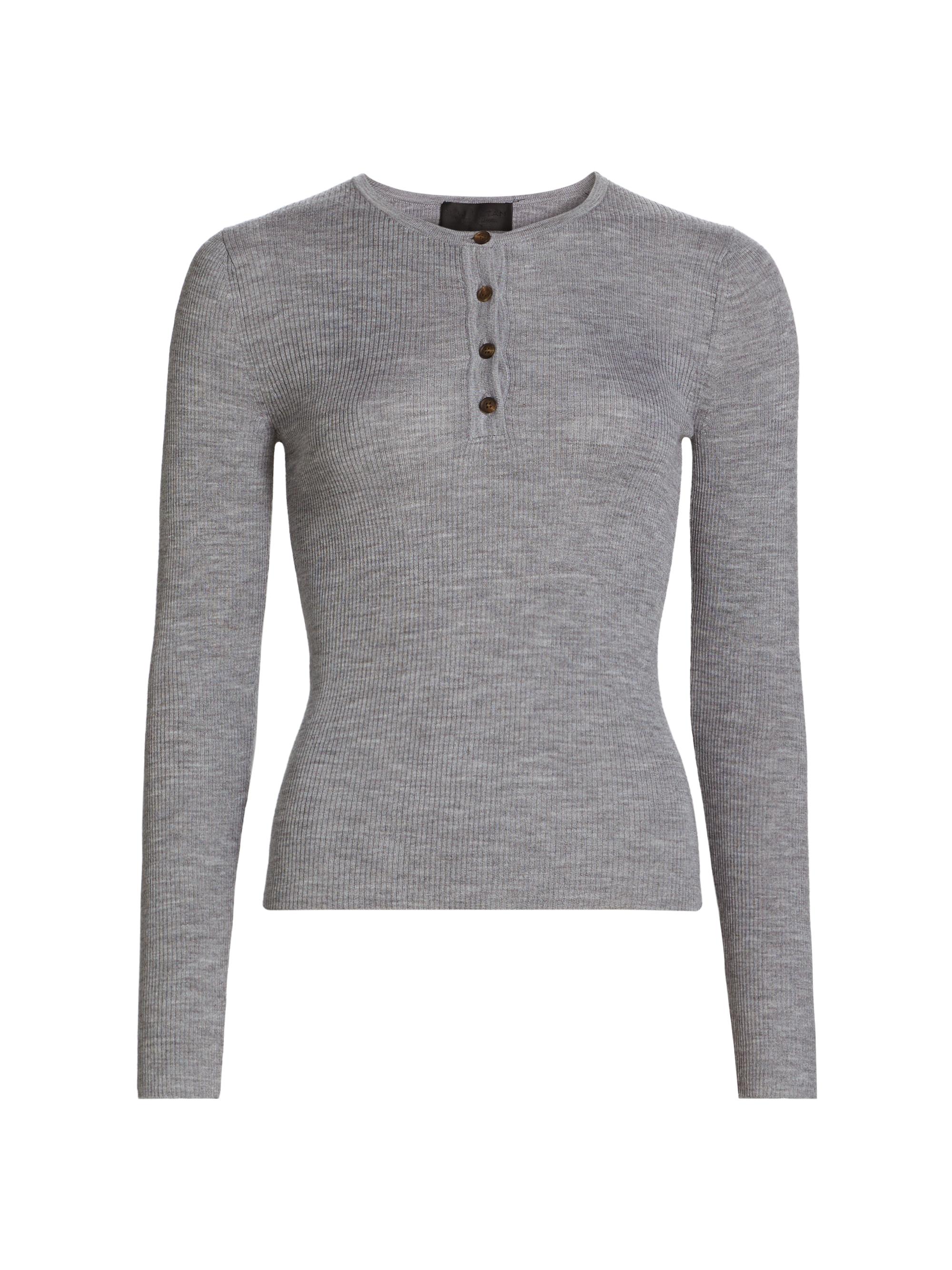 Nili Lotan Women's Klarise Wool-Silk Henley Sweater - Medium Grey Melange