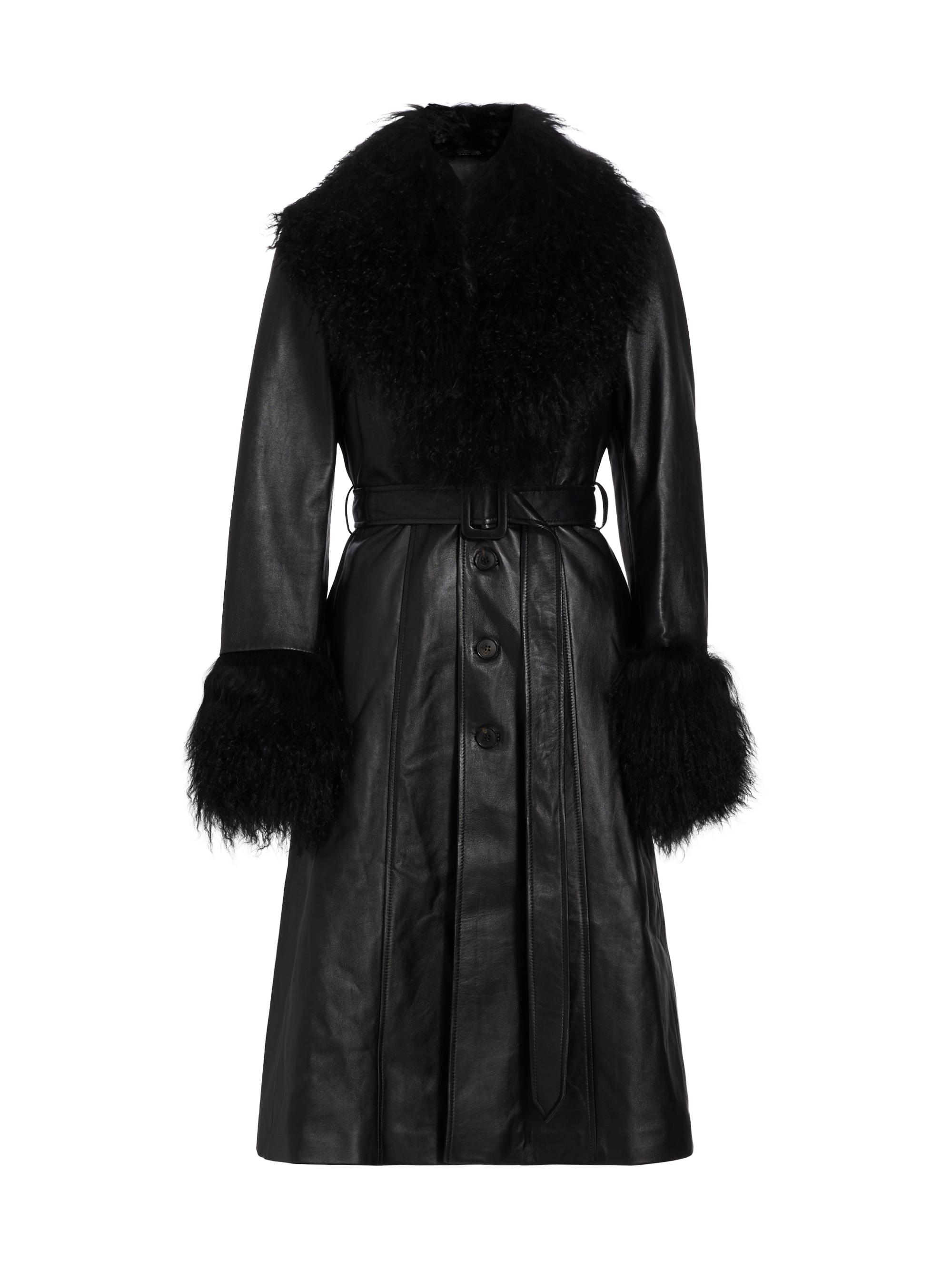 Nili Lotan Women's Solene Faux-Fur-Trimmed Leather Belted Coat - Black